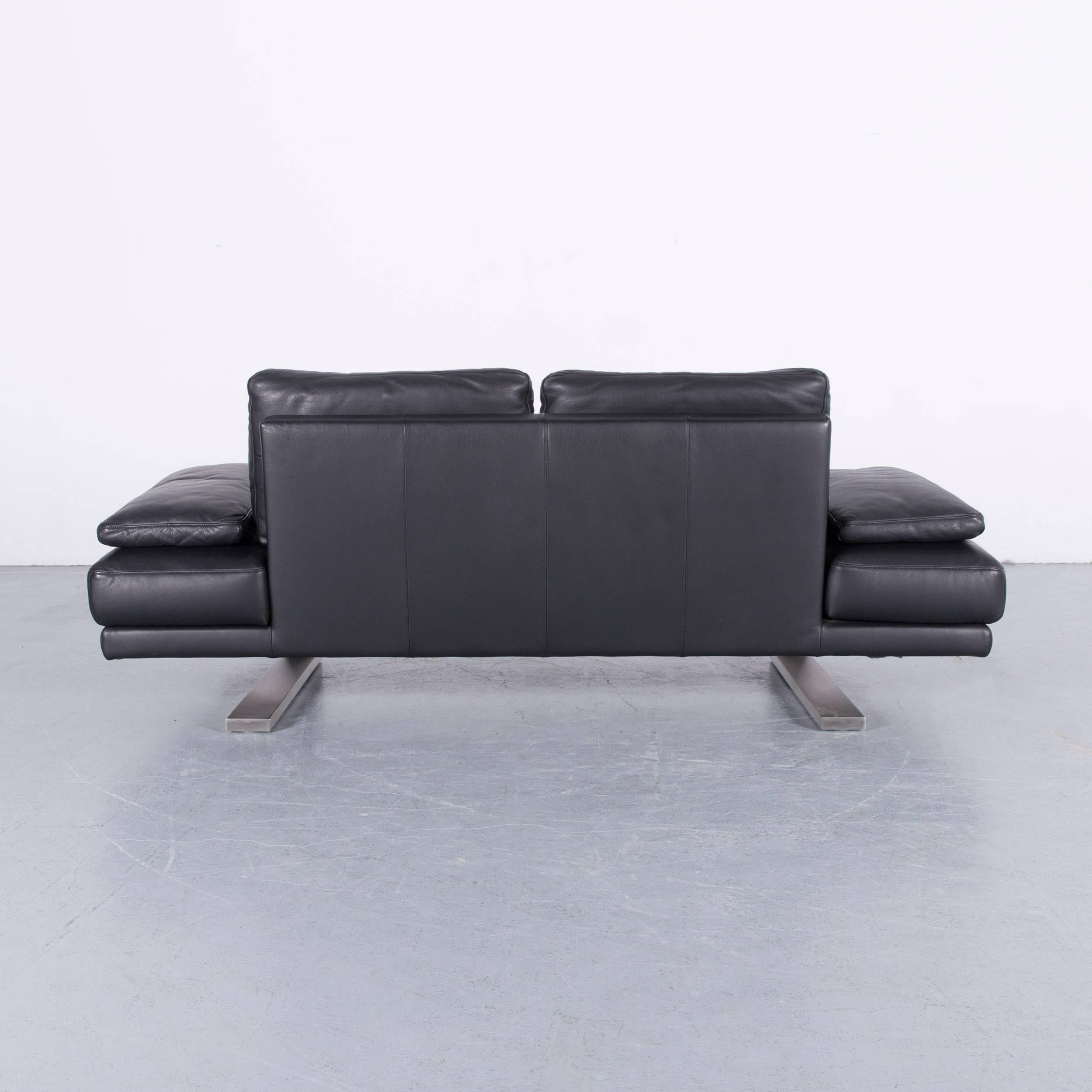 Rolf Benz 6600 Designer Leather Sofa in Black Two-Seat 5
