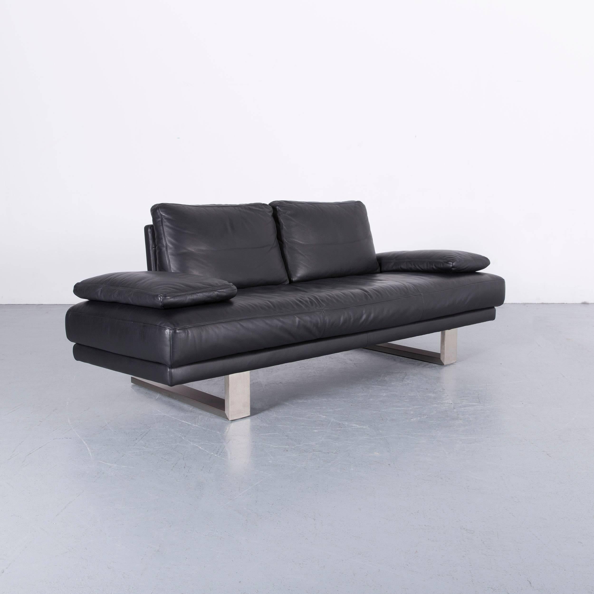 Rolf Benz 6600 Designer Leather Sofa in Black Two-Seat 2