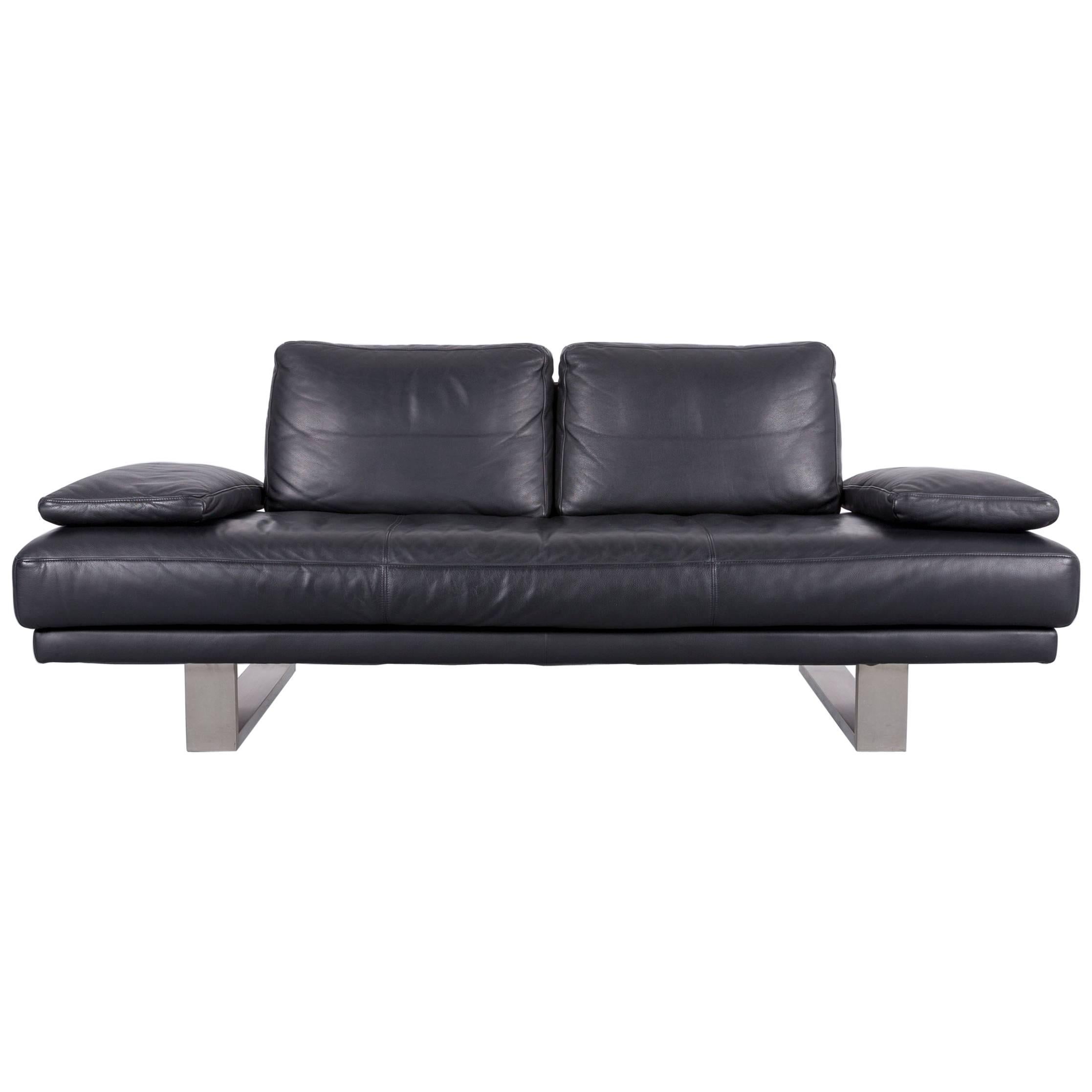 Rolf Benz 6600 Designer Leather Sofa in Black Two-Seat