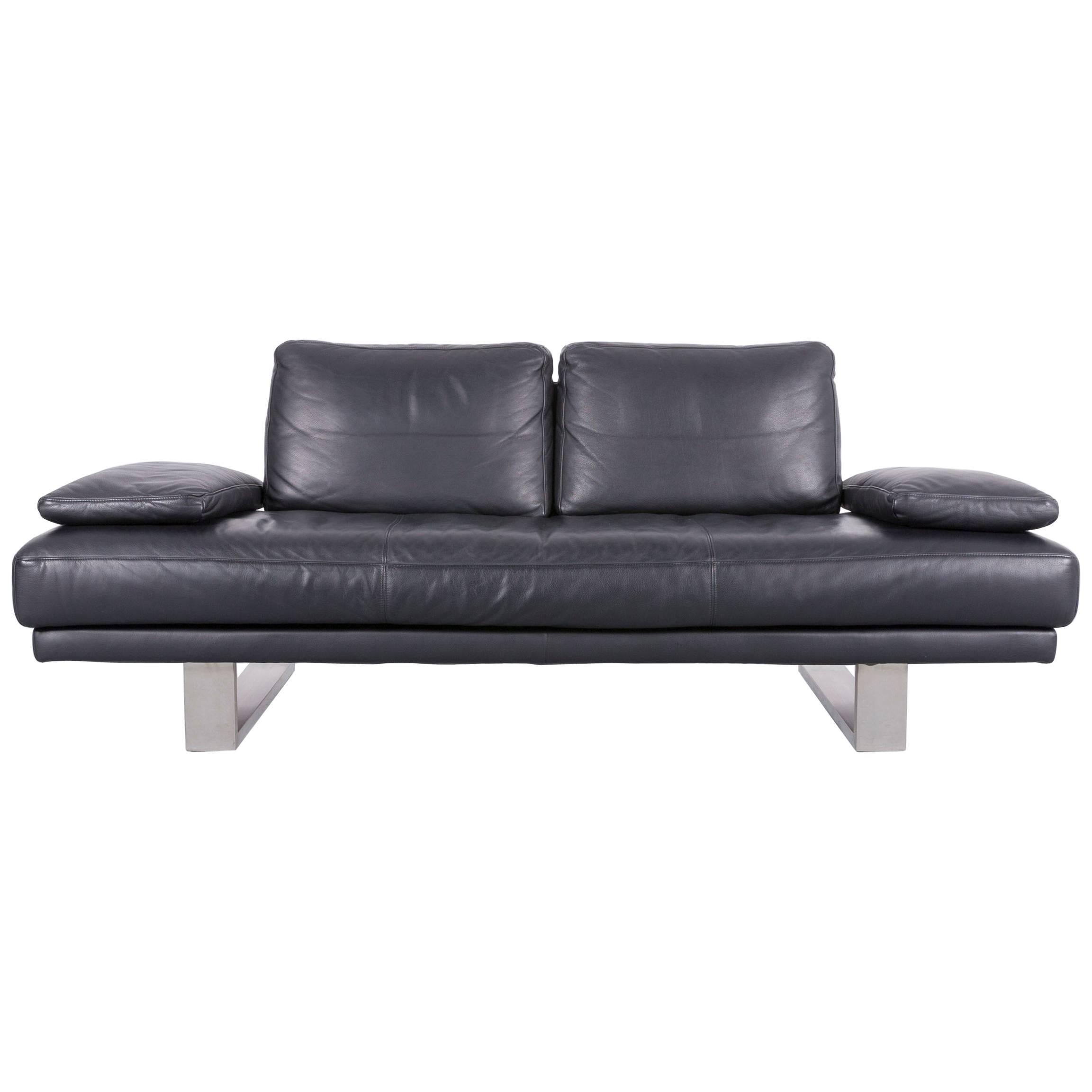 Rolf Benz 6600 Designer Leather Sofa in Black Two-Seat