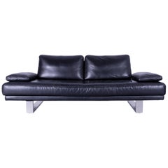 Rolf Benz 6600 Designer Leather Sofa in Rich Black Three-Seat