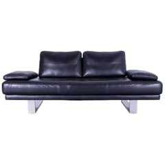 Rolf Benz 6600 Designer Leather Sofa in Rich Black Two-Seat