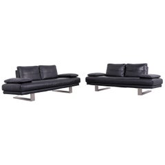 Rolf Benz 6600 Designer Leather Sofa Set Black, Two Two-Seat