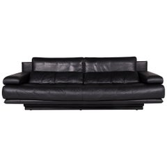 Rolf Benz 6600 Leather Sofa Black Three-Seat Couch
