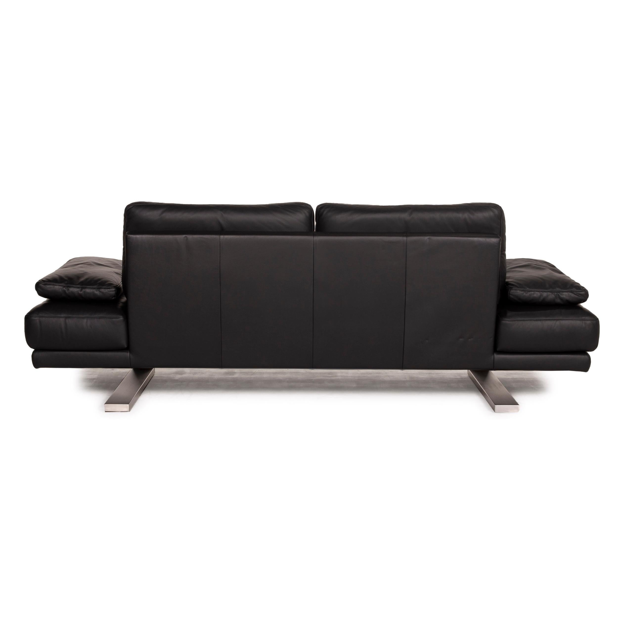 Rolf Benz 6600 Leather Sofa Black Three-Seater 4