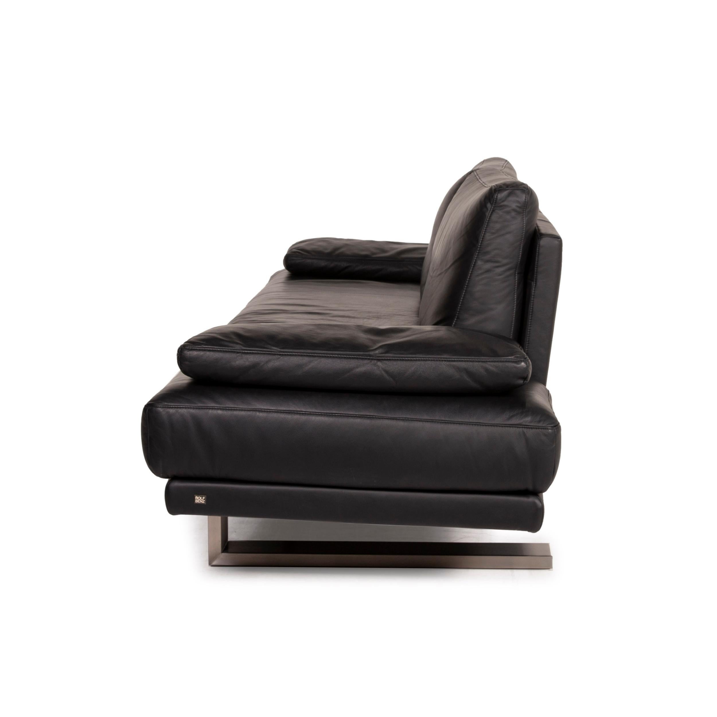 Rolf Benz 6600 Leather Sofa Black Three-Seater 5