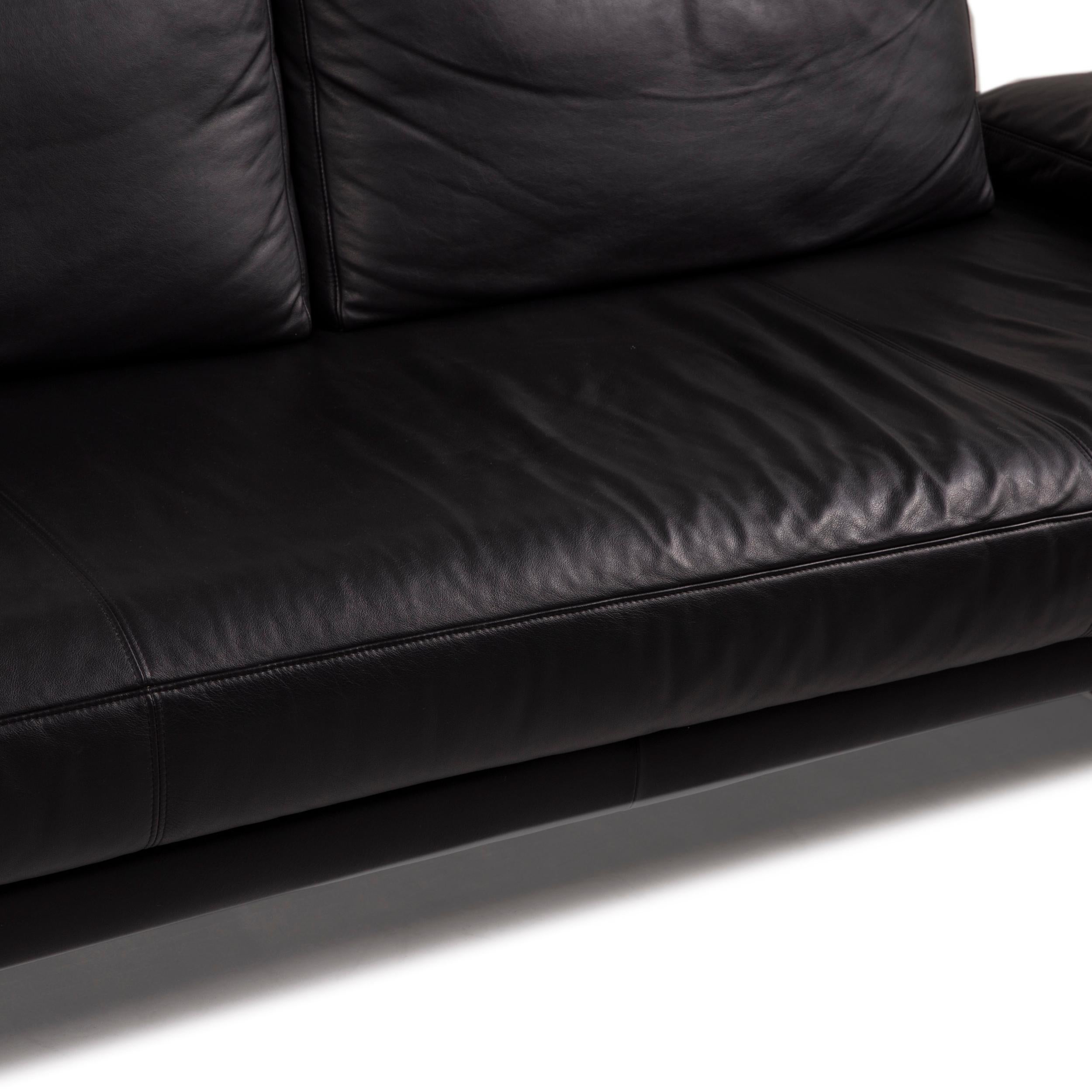 Modern Rolf Benz 6600 Leather Sofa Black Three-Seater