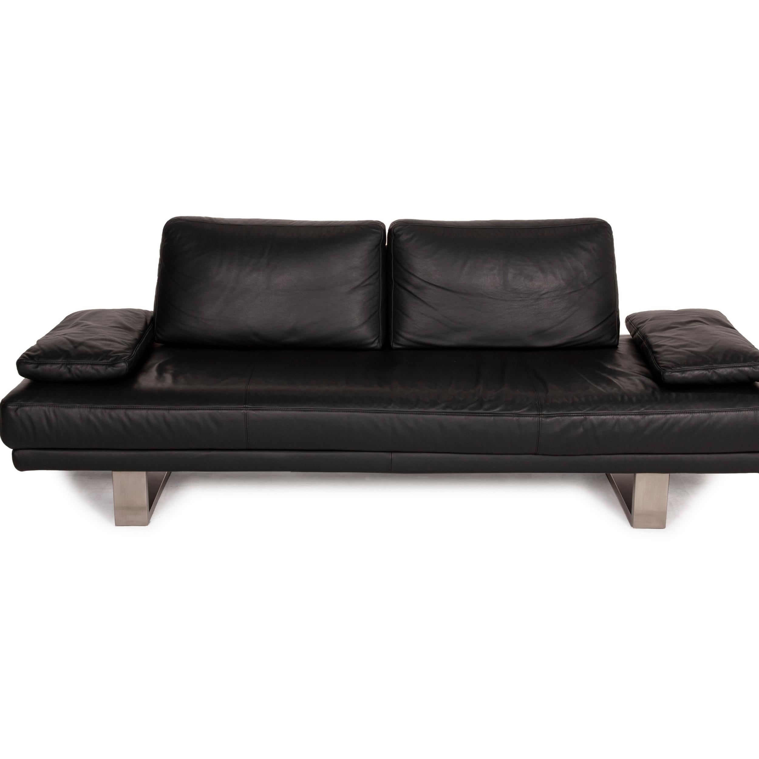 Rolf Benz 6600 Leather Sofa Black Three-Seater 2