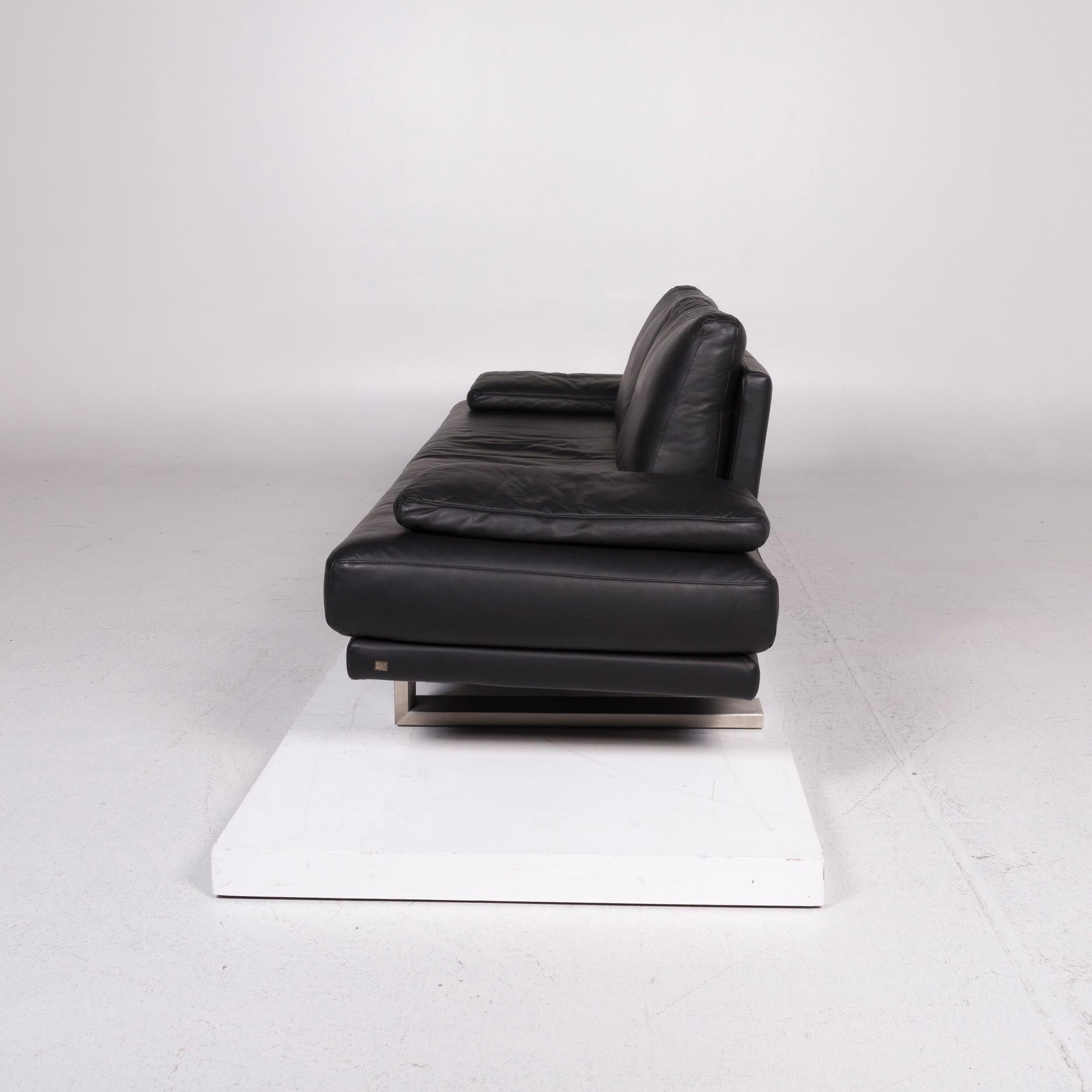 Rolf Benz 6600 Leather Sofa Black Two-Seat Couch For Sale at 1stDibs