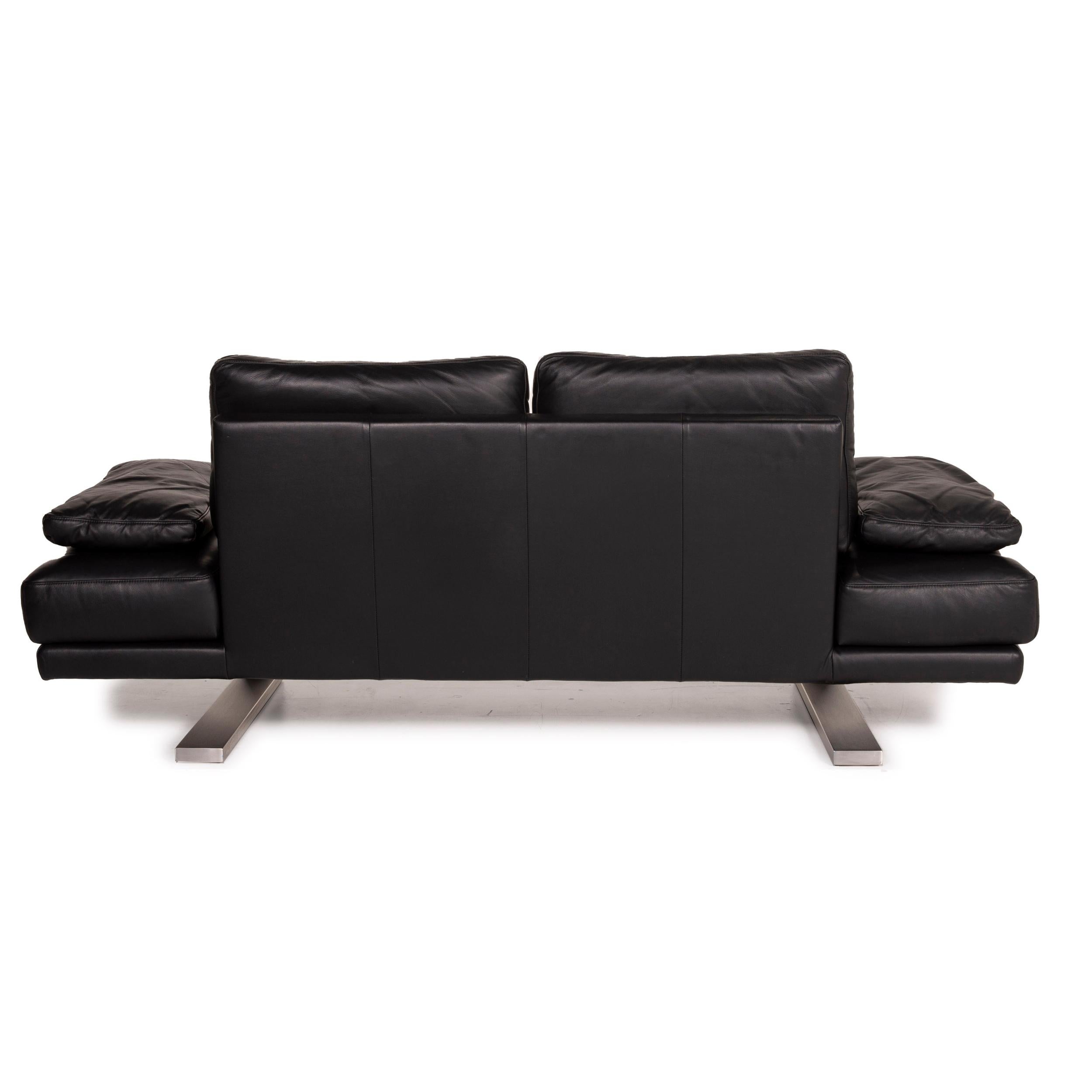 Rolf Benz 6600 Leather Sofa Black Two-Seater 4