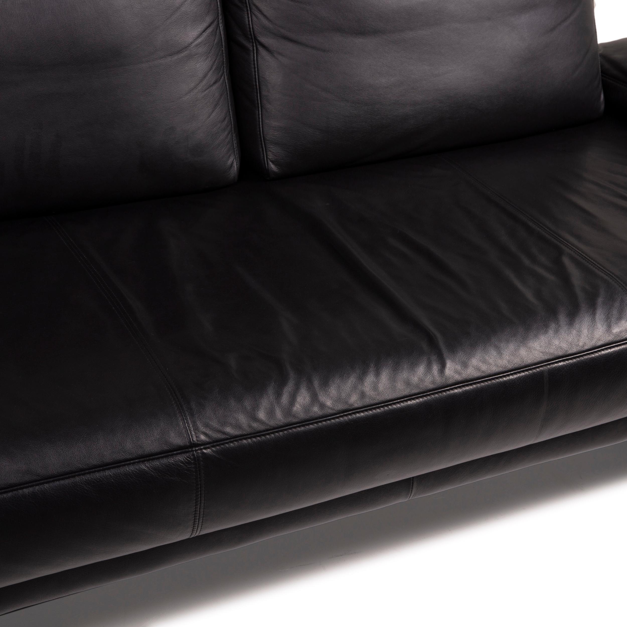 Modern Rolf Benz 6600 Leather Sofa Black Two-Seater