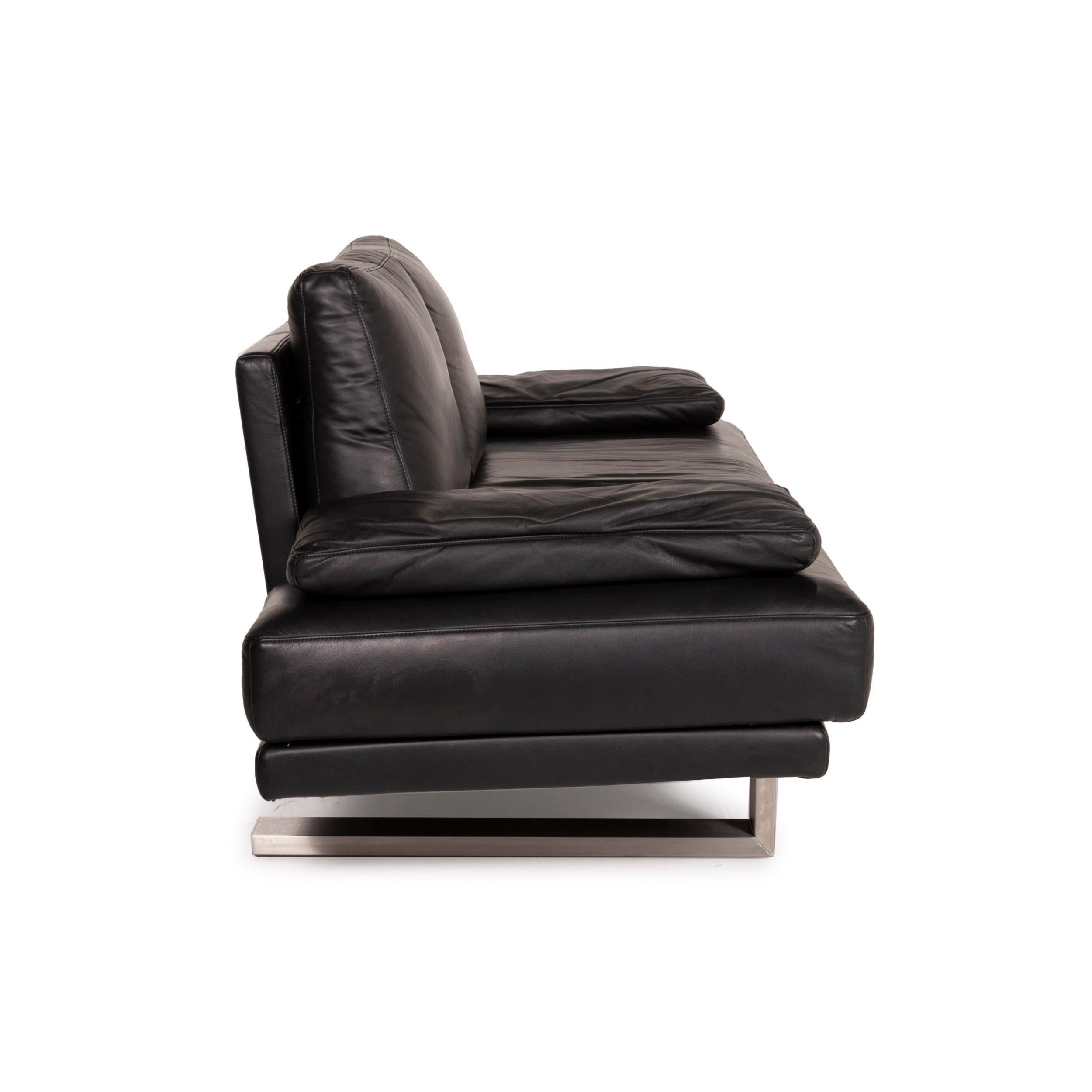 Rolf Benz 6600 Leather Sofa Black Two-Seater 3