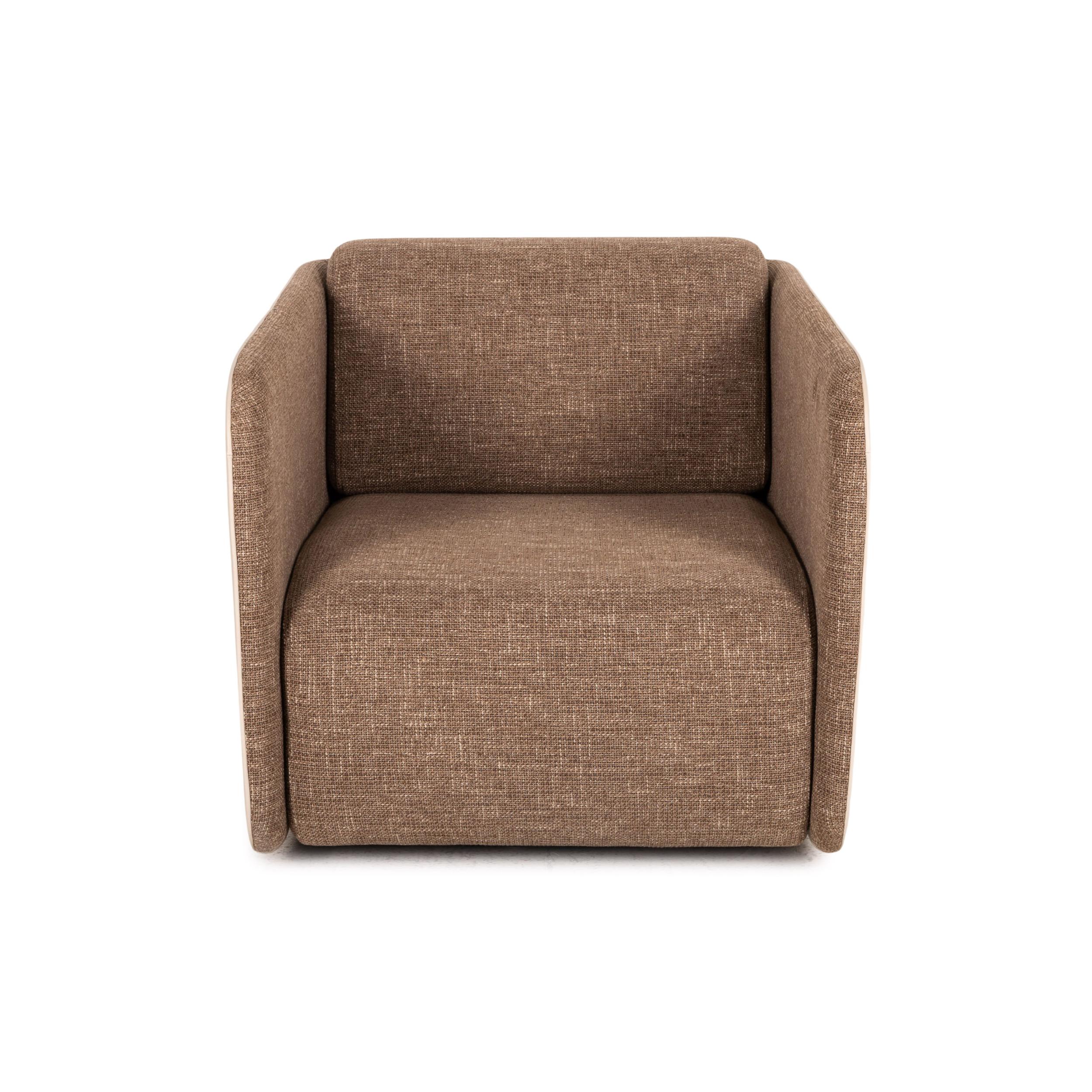 Contemporary Rolf Benz 6900 Fabric Leather Armchair Cream Brown Function Swivel Armchair For Sale