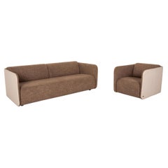 Rolf Benz 6900 Fabric Leather Sofa Set Cream Brown Function 1 Swivel Armchair