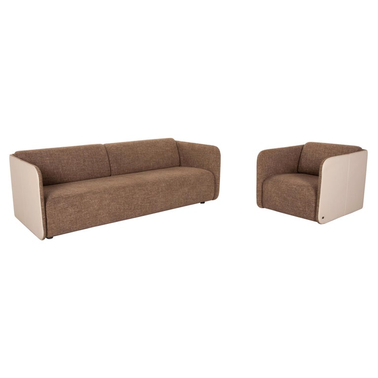 Rolf Benz 6900 Fabric Leather Sofa Set Cream Brown Function 1 Swivel  Armchair For Sale at 1stDibs