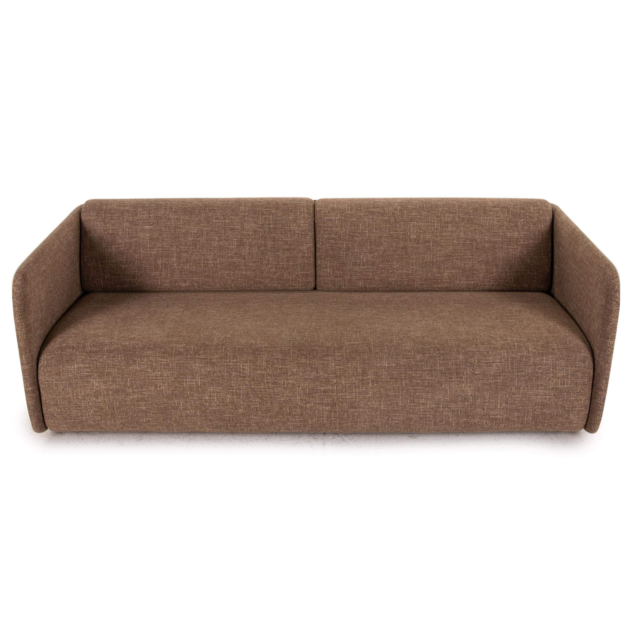 Contemporary Rolf Benz 6900 Fabric Leather Three-Seater Cream Brown Sofa Couch For Sale