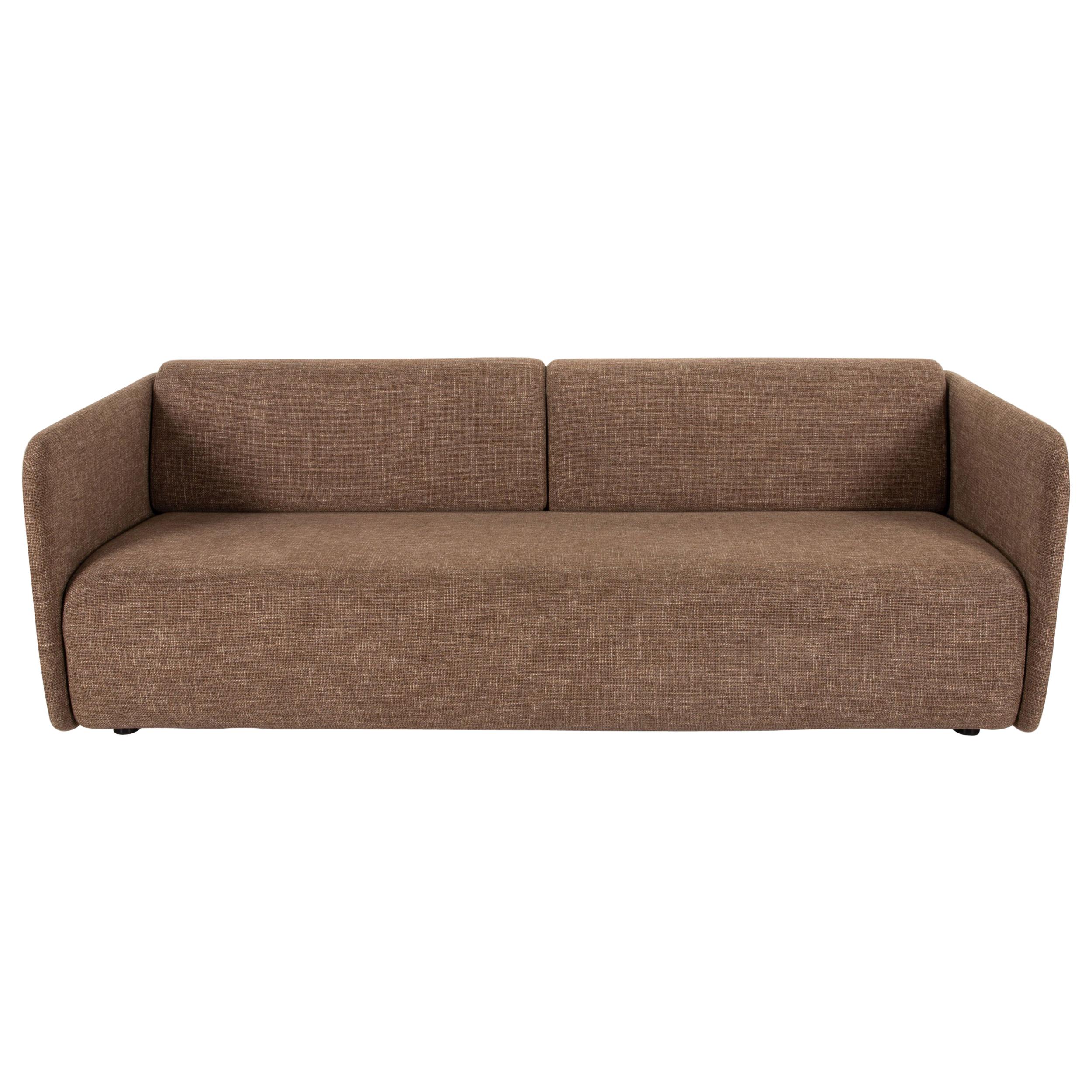 Rolf Benz 6900 Fabric Leather Three-Seater Cream Brown Sofa Couch For Sale