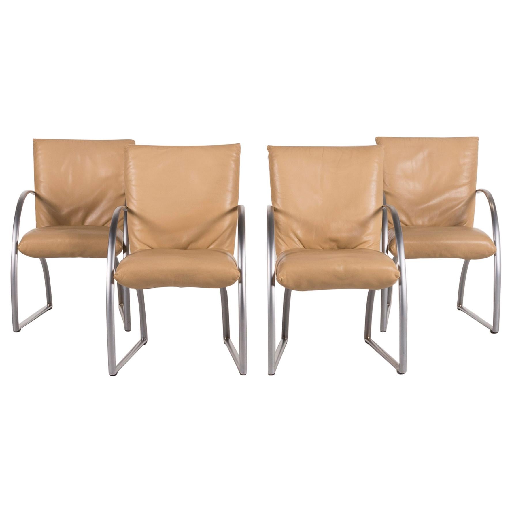 Rolf Benz 7600 Leather Chair Set Beige 4 Armchair