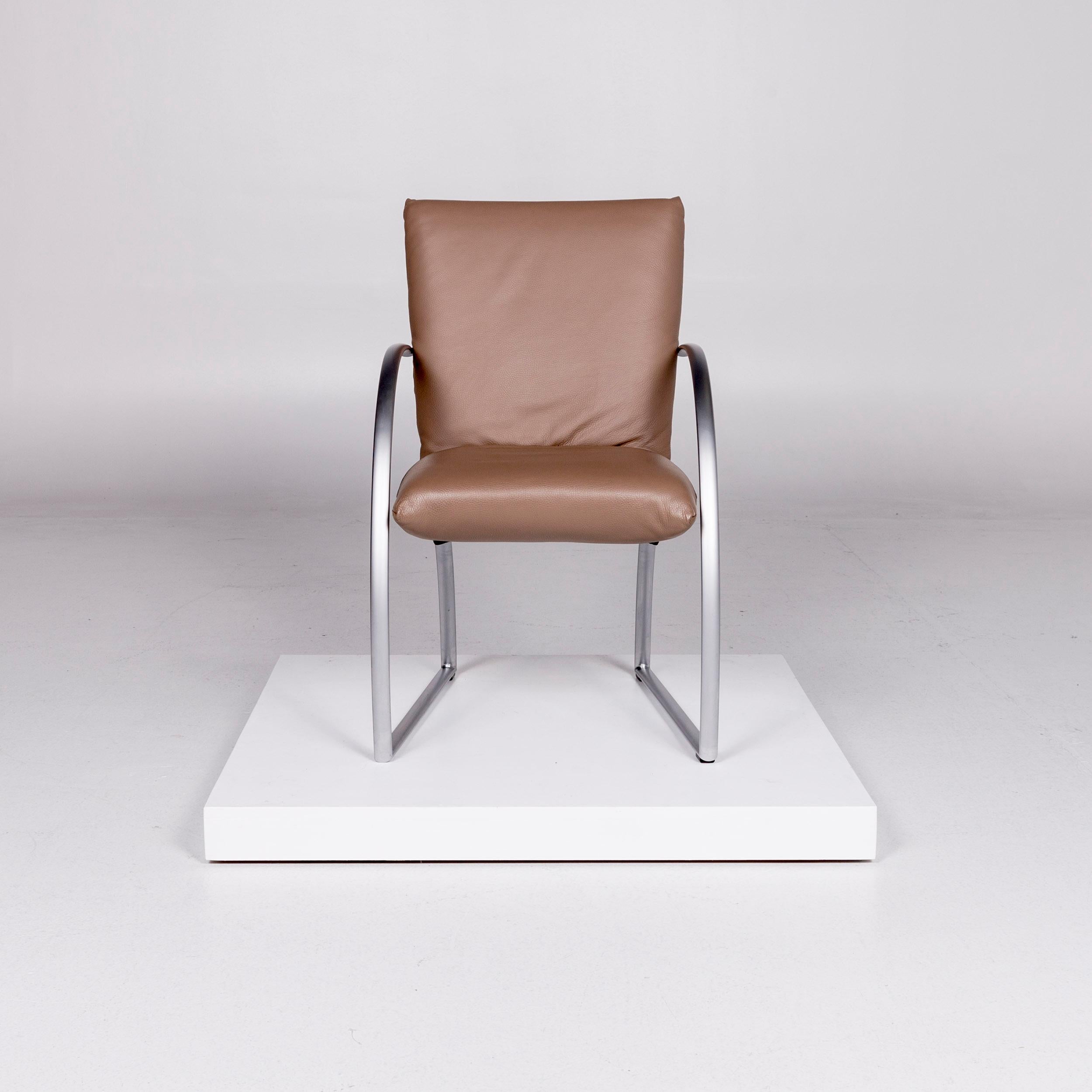 We bring to you a Rolf Benz 7600 leather chrome armchair brown chair.
 
 Product measurements in centimeters:
 
Depth 66
Width 54
Height 90
Seat-height 48
Rest-height 65
Seat-depth 46
Seat-width 49
Back-height 43.
 