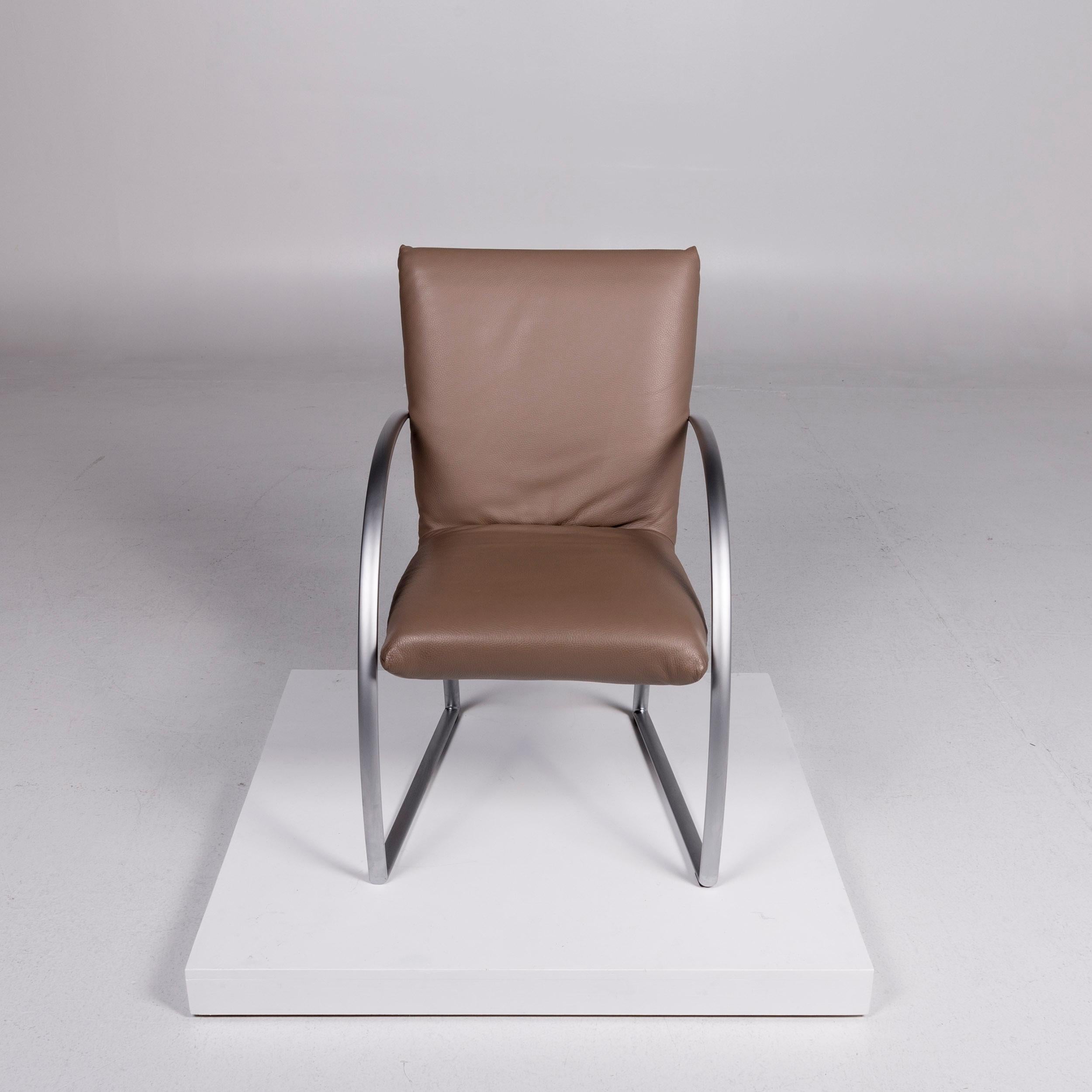 Rolf Benz 7600 Leather Chrome Armchair Brown Chair In Excellent Condition In Cologne, DE
