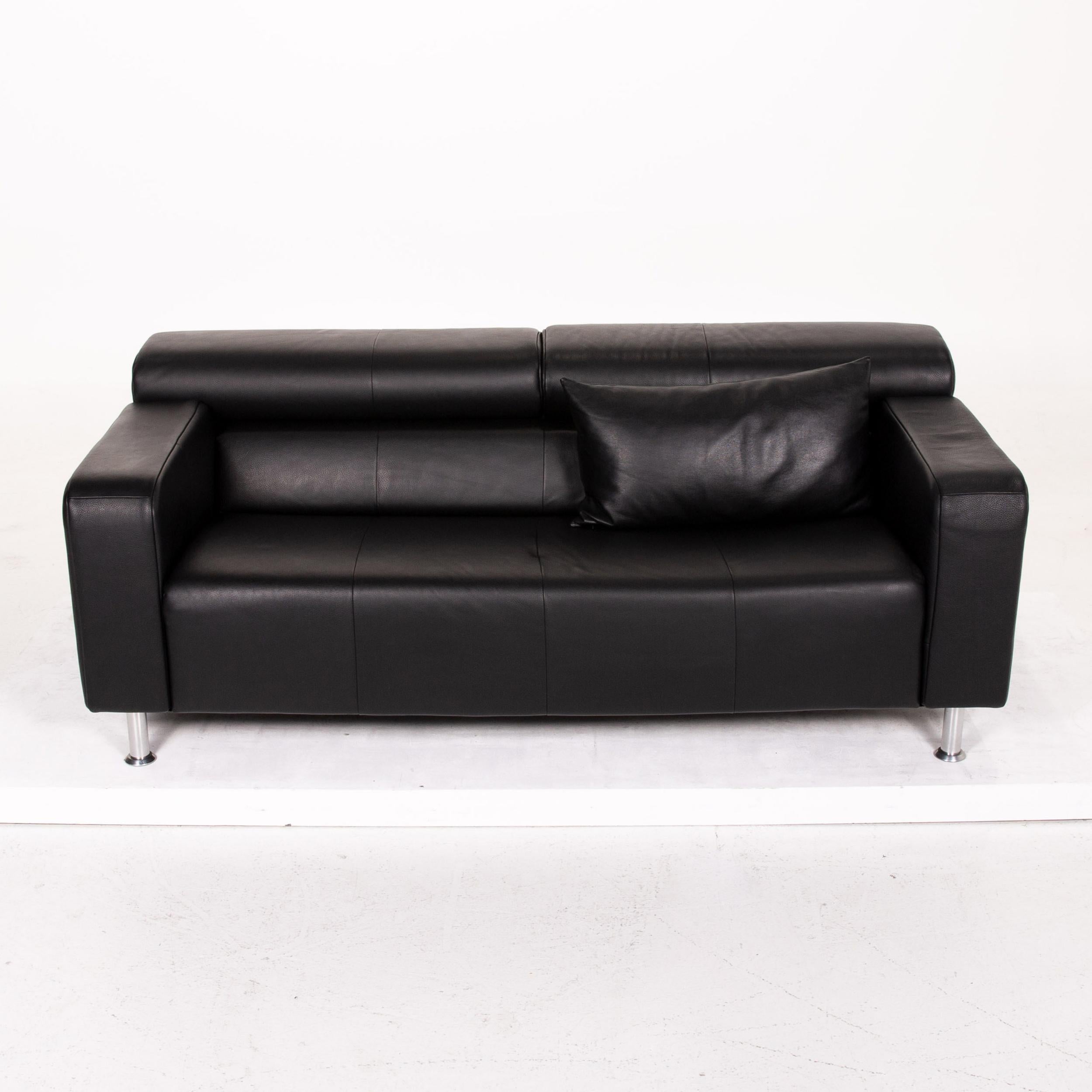 Rolf Benz AK 422 Leather Sofa Black Three-Seat Couch For Sale 8