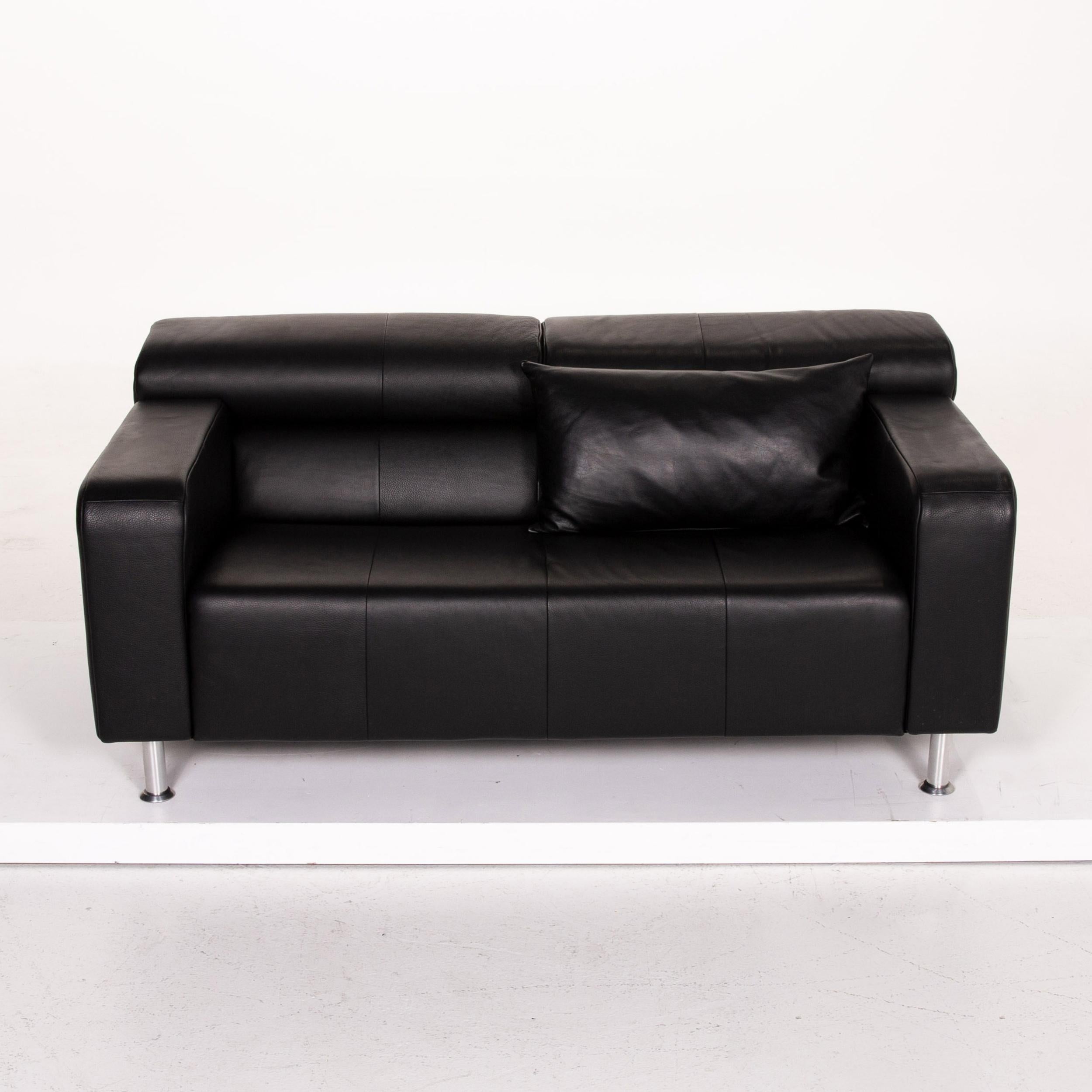 Rolf Benz AK 422 Leather Sofa Black Three-Seat Couch For Sale 9