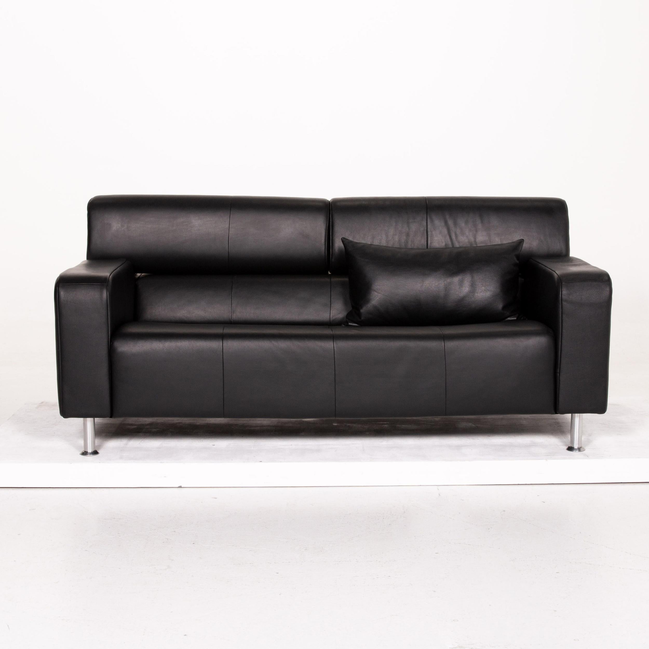 Modern Rolf Benz AK 422 Leather Sofa Black Three-Seat Couch