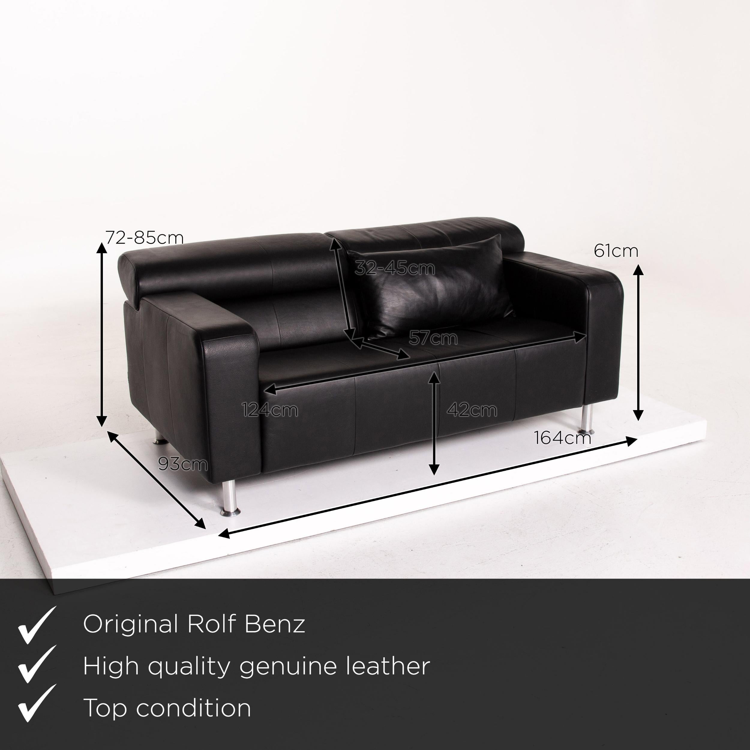 Modern Rolf Benz AK 422 Leather Sofa Black Three-Seat Couch For Sale