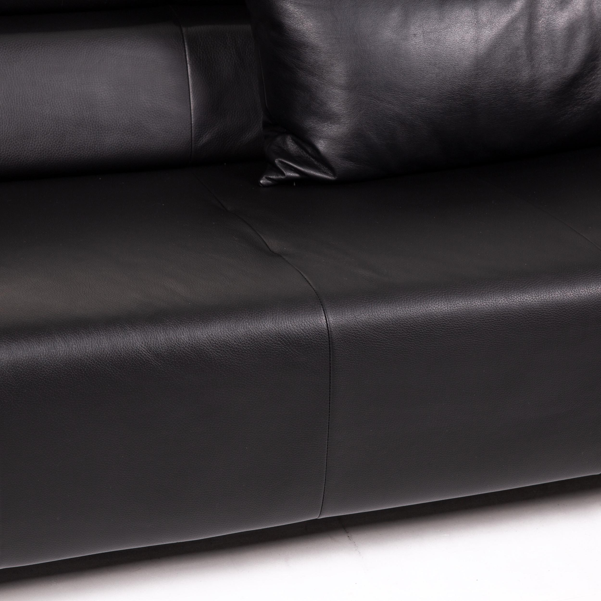 German Rolf Benz AK 422 Leather Sofa Black Three-Seat Couch