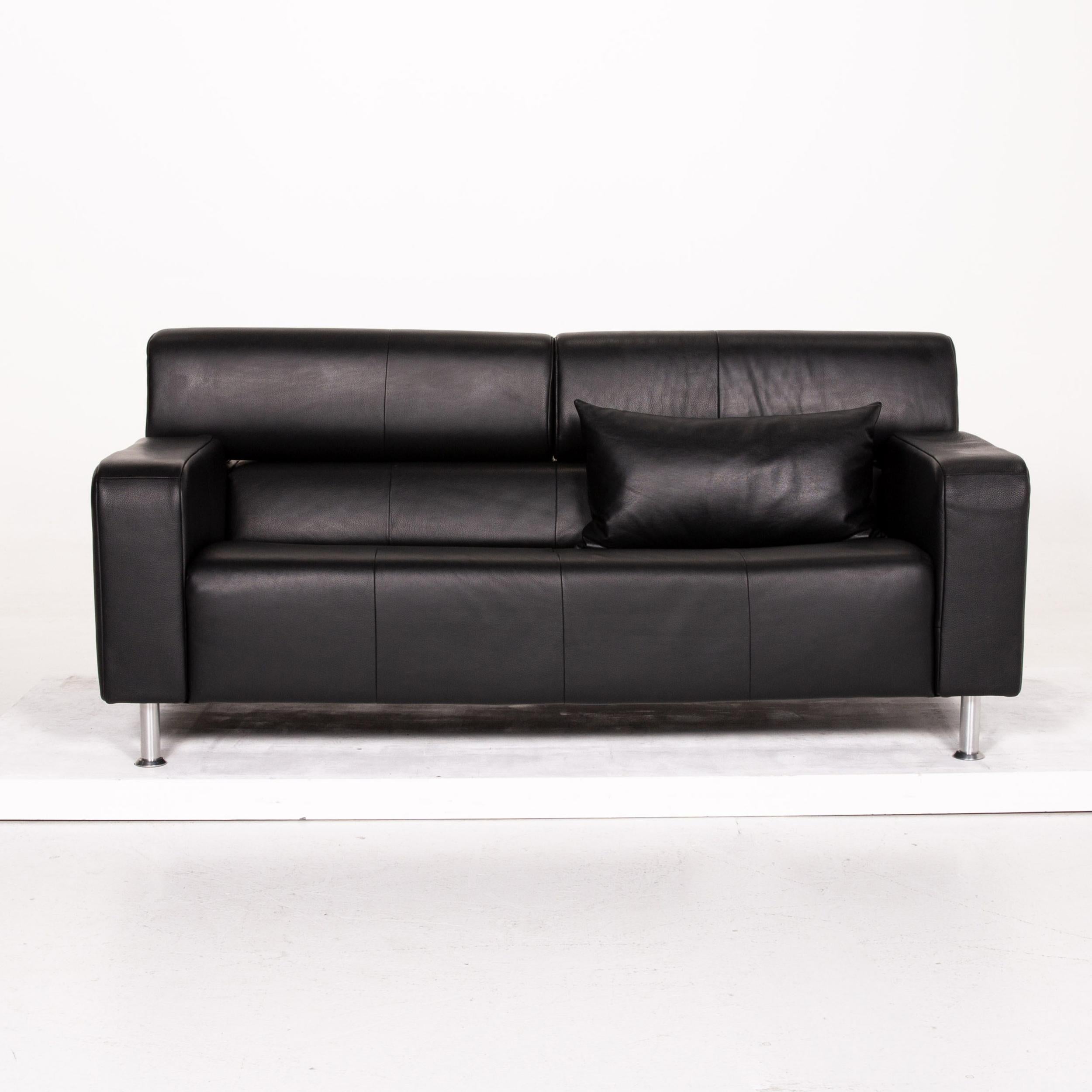 German Rolf Benz AK 422 Leather Sofa Black Three-Seat Couch For Sale