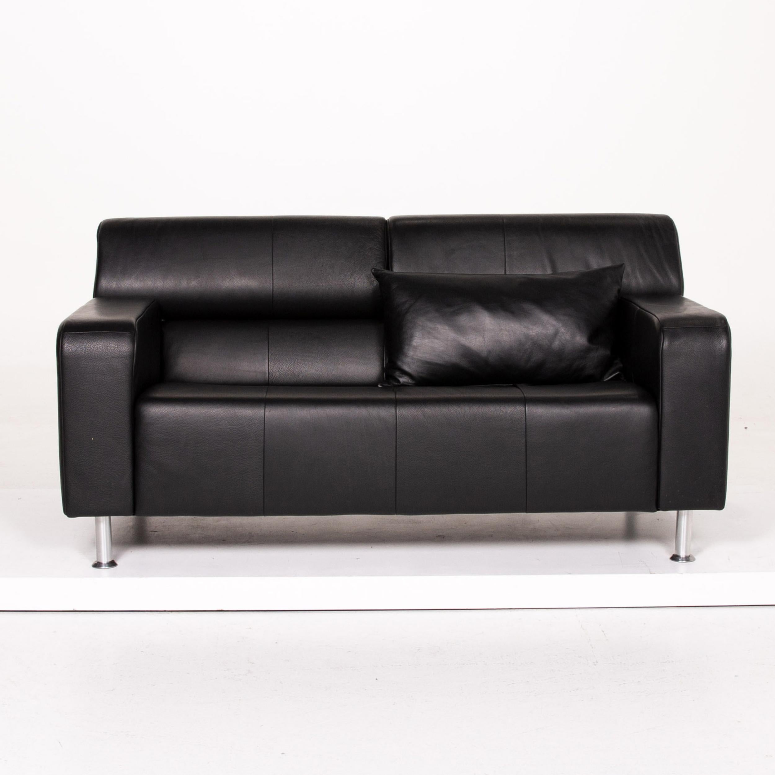 Rolf Benz AK 422 Leather Sofa Black Three-Seat Couch In Excellent Condition For Sale In Cologne, DE