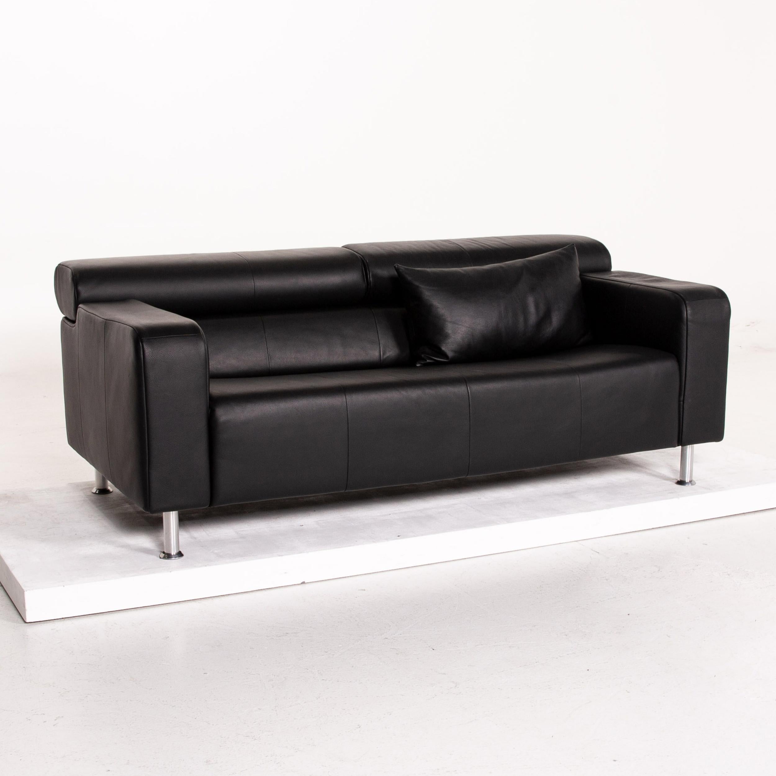 Contemporary Rolf Benz AK 422 Leather Sofa Black Three-Seat Couch
