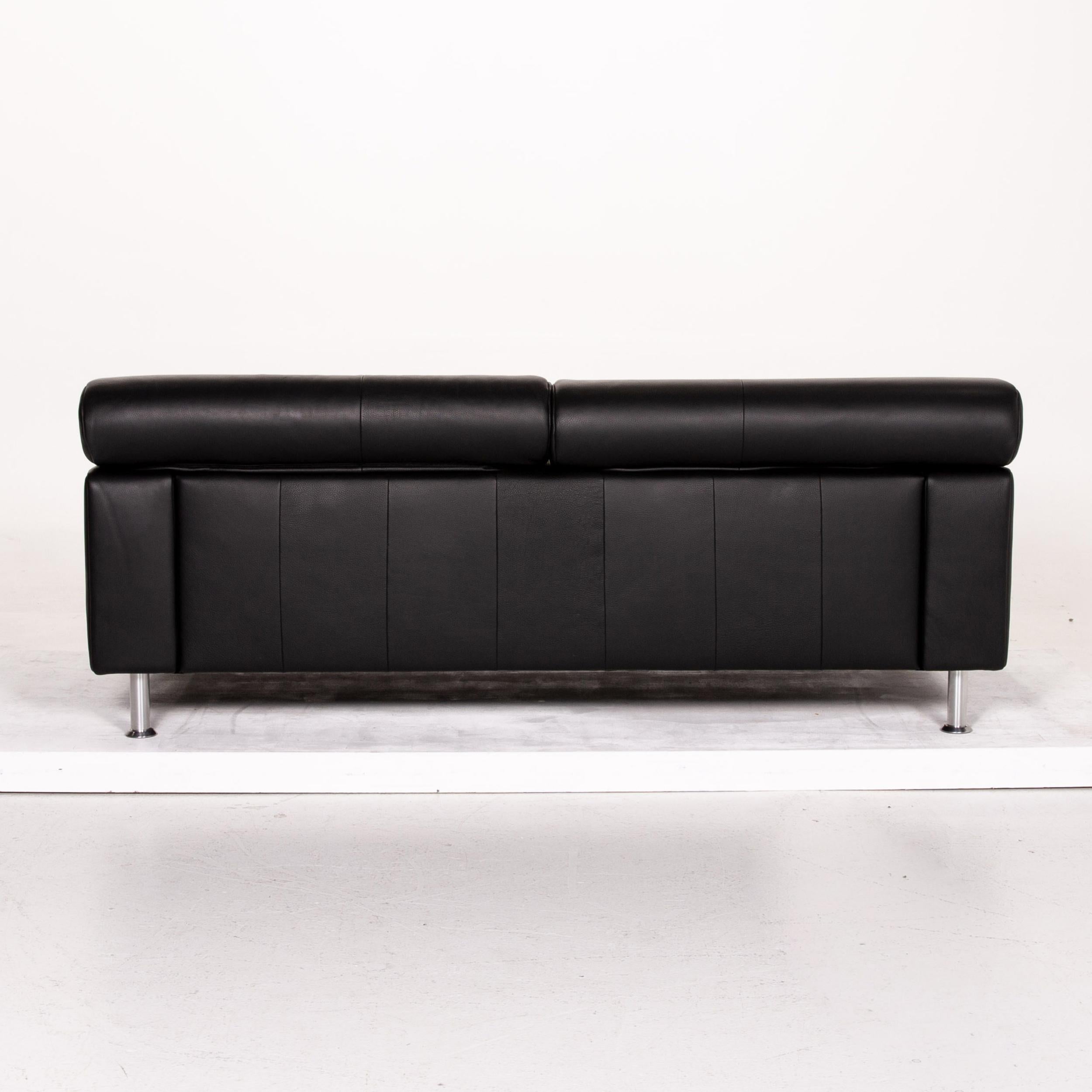 Rolf Benz AK 422 Leather Sofa Black Three-Seat Couch 3