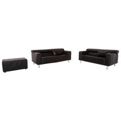 Rolf Benz AK 422 Leather Sofa Black Three-Seat Couch