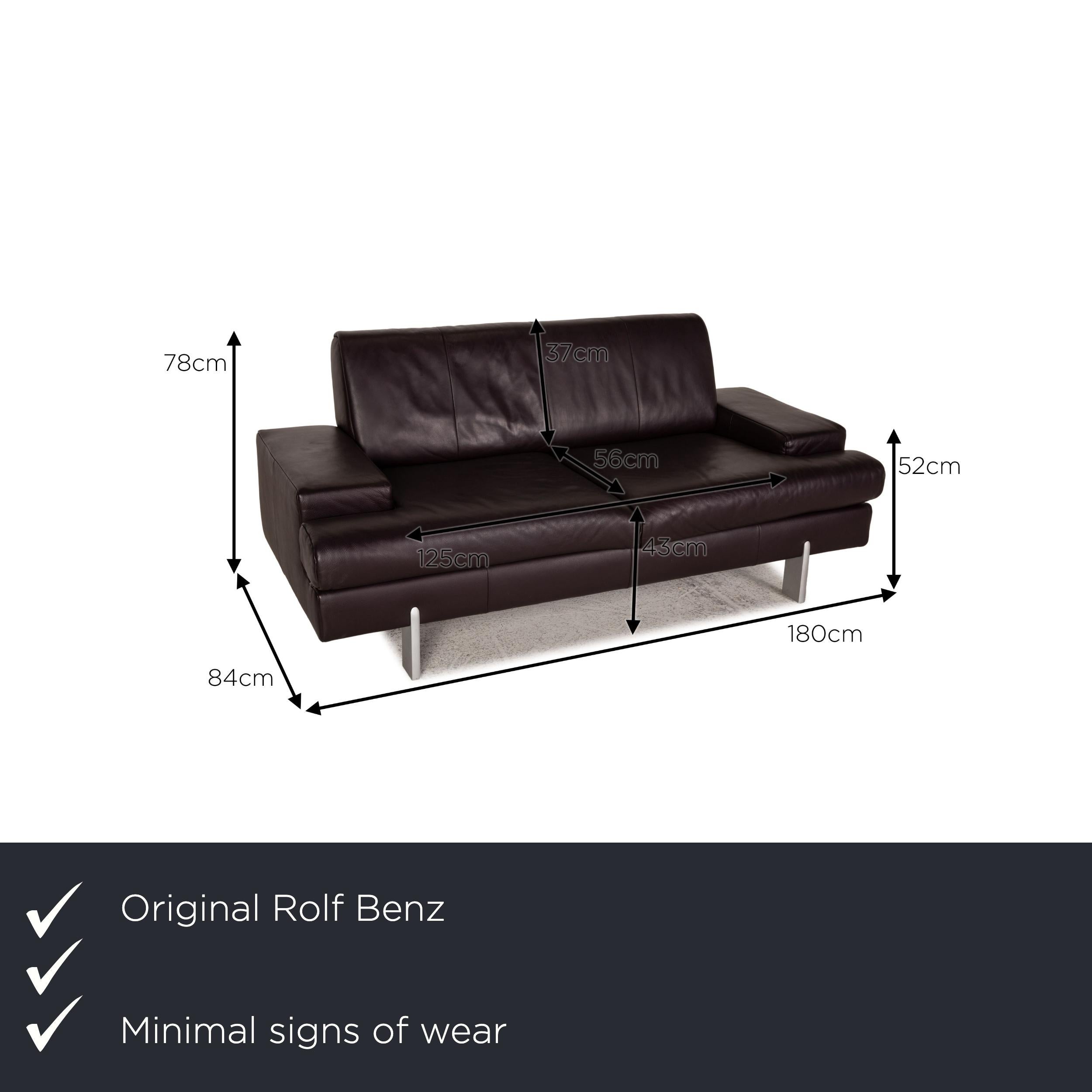 We present to you a Rolf Benz AK 644 leather sofa aubergine two-seater couch.

Product measurements in centimeters:

depth: 84
width: 180
height: 78
seat height: 43
rest height: 52
seat depth: 56
seat width: 125
back height: 37.

 