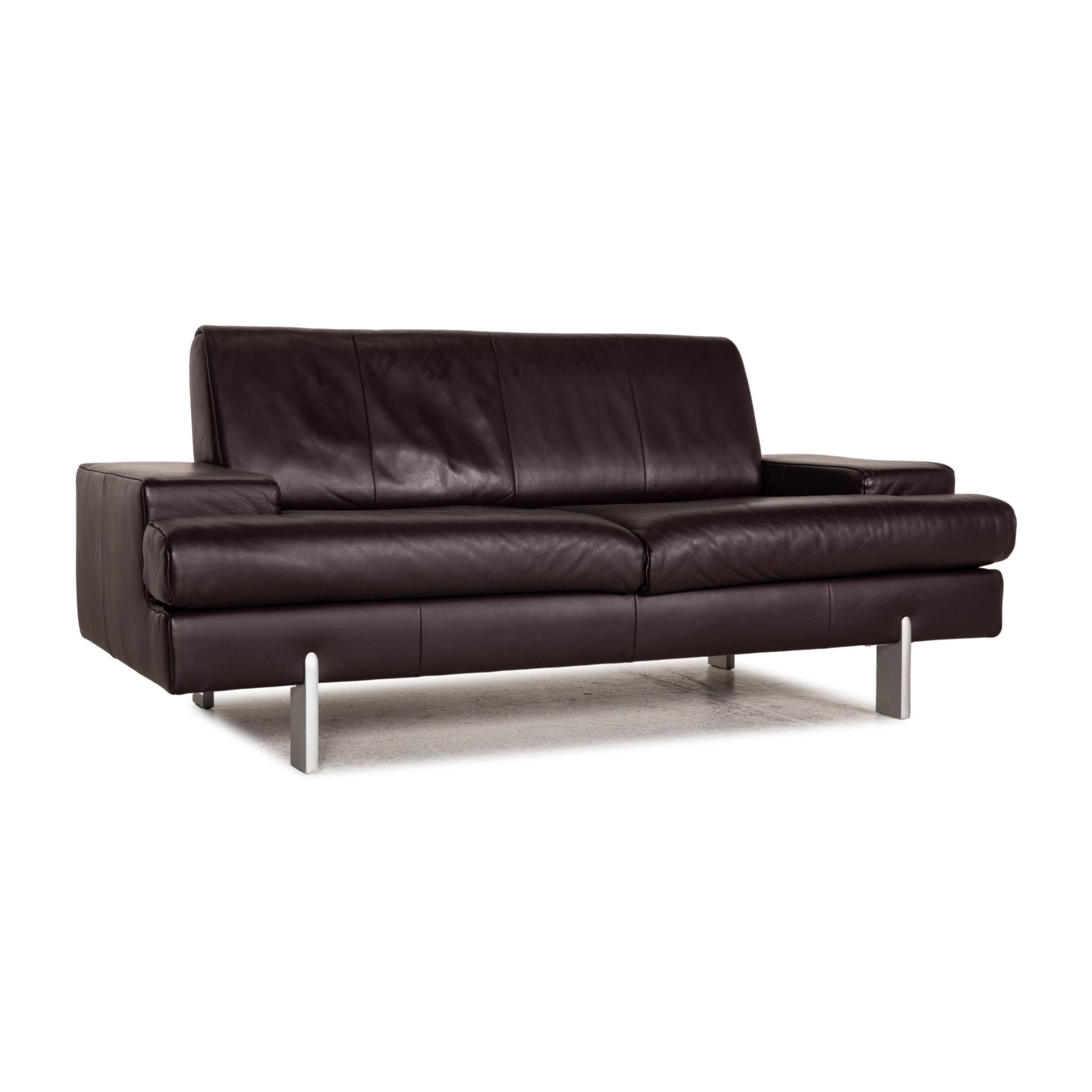 Contemporary Rolf Benz AK 644 Leather Sofa Aubergine Two-Seater Couch For Sale