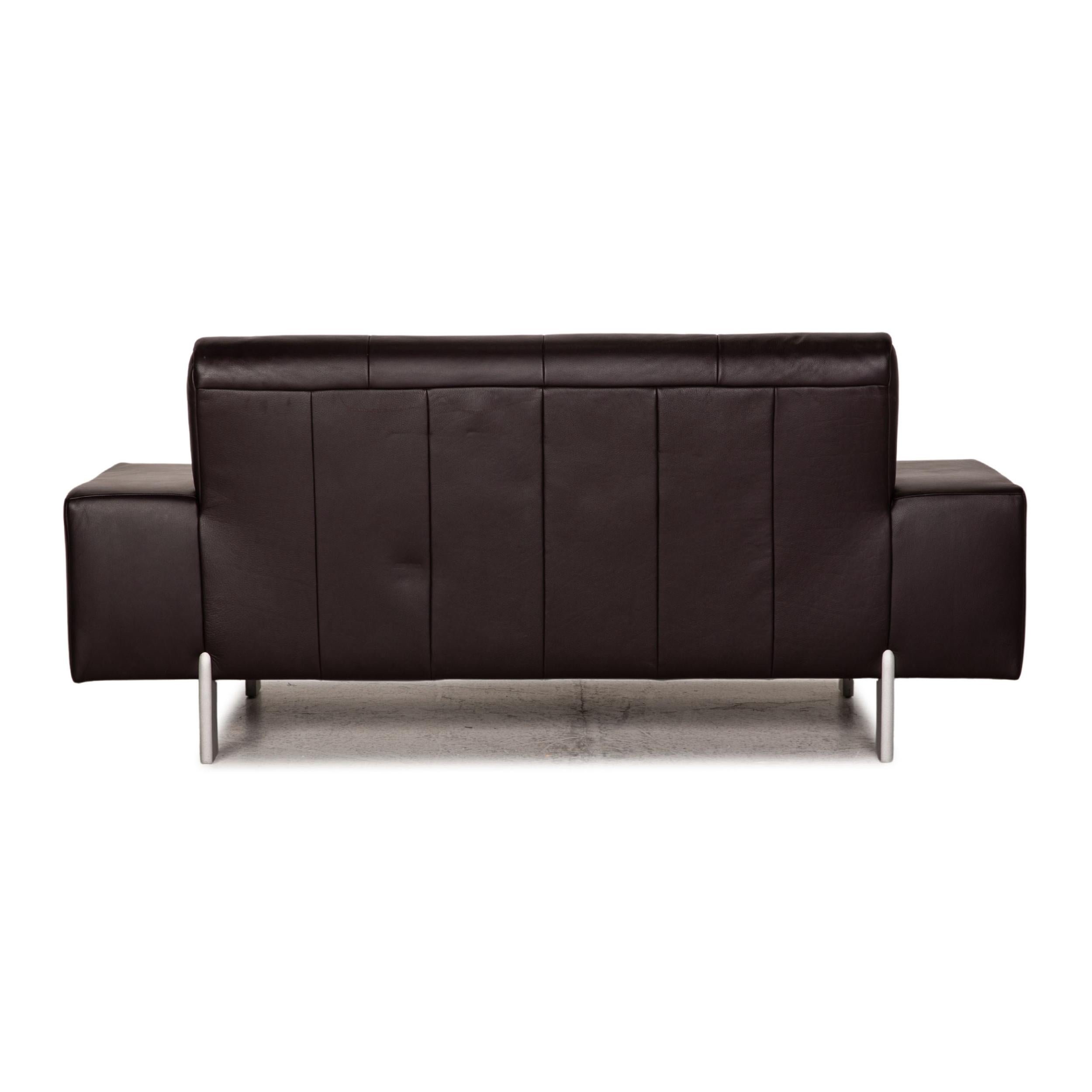 Rolf Benz AK 644 Leather Sofa Aubergine Two-Seater Couch For Sale 2