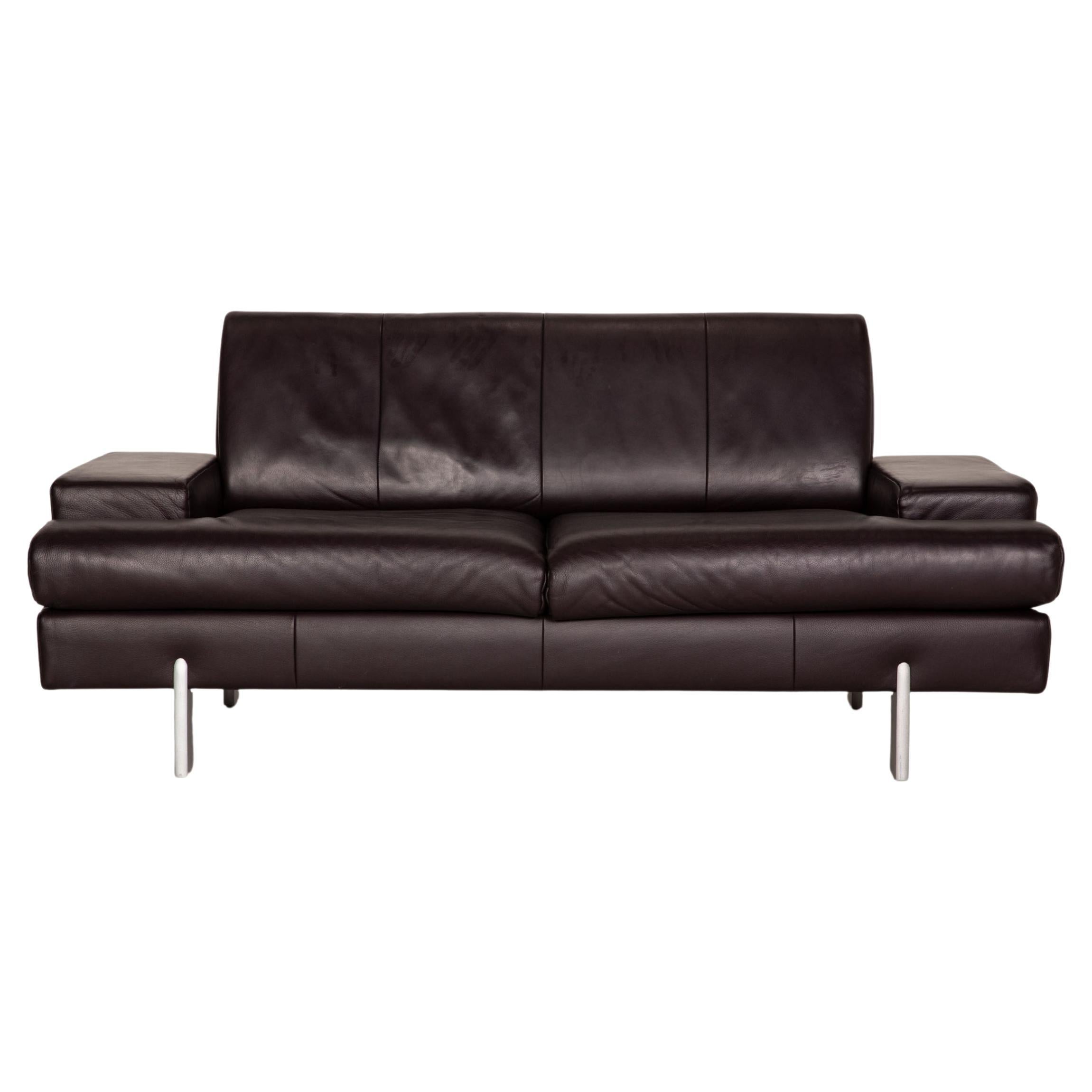 Rolf Benz AK 644 Leather Sofa Aubergine Two-Seater Couch For Sale