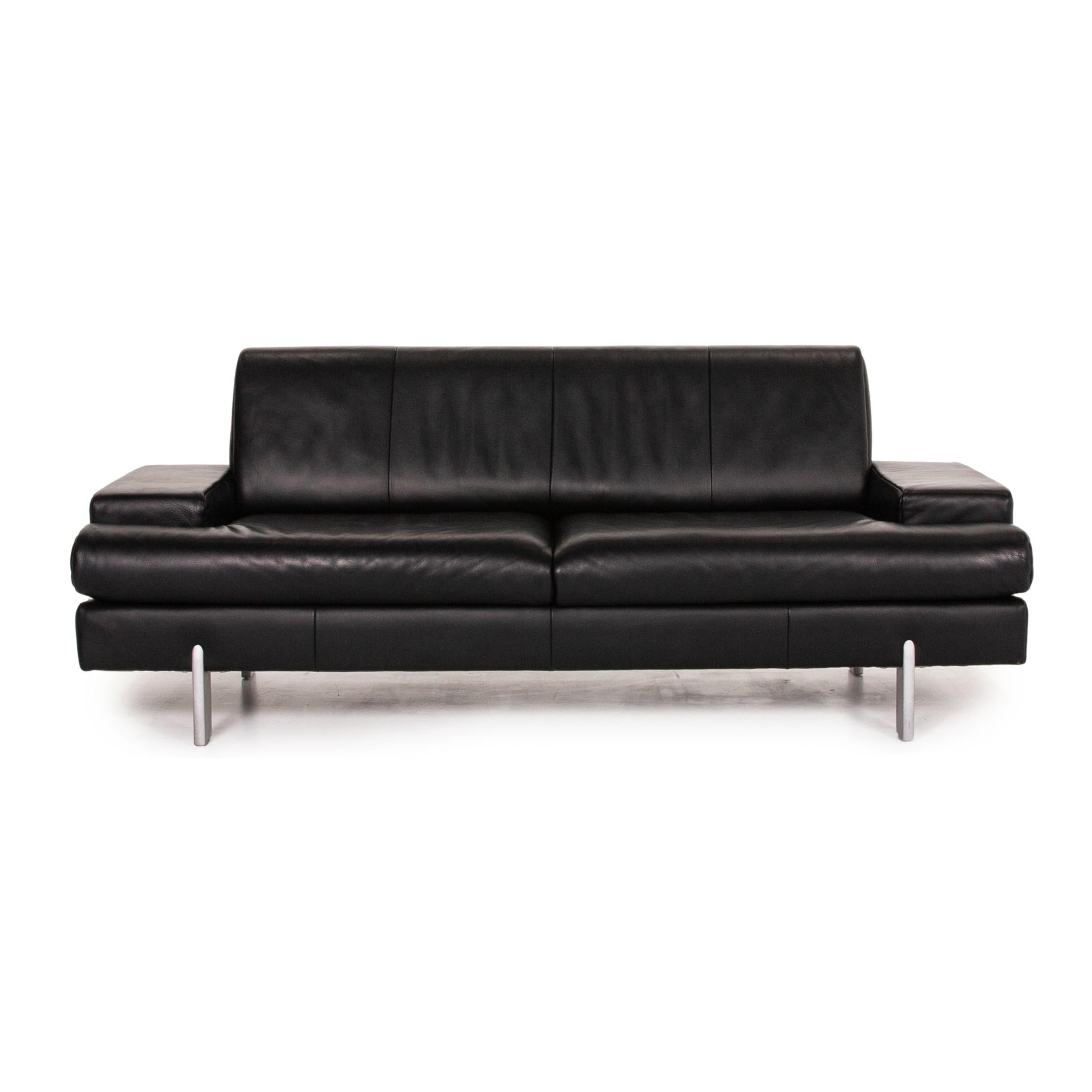 Contemporary Rolf Benz AK 644 Leather Sofa Black Three-Seater Couch