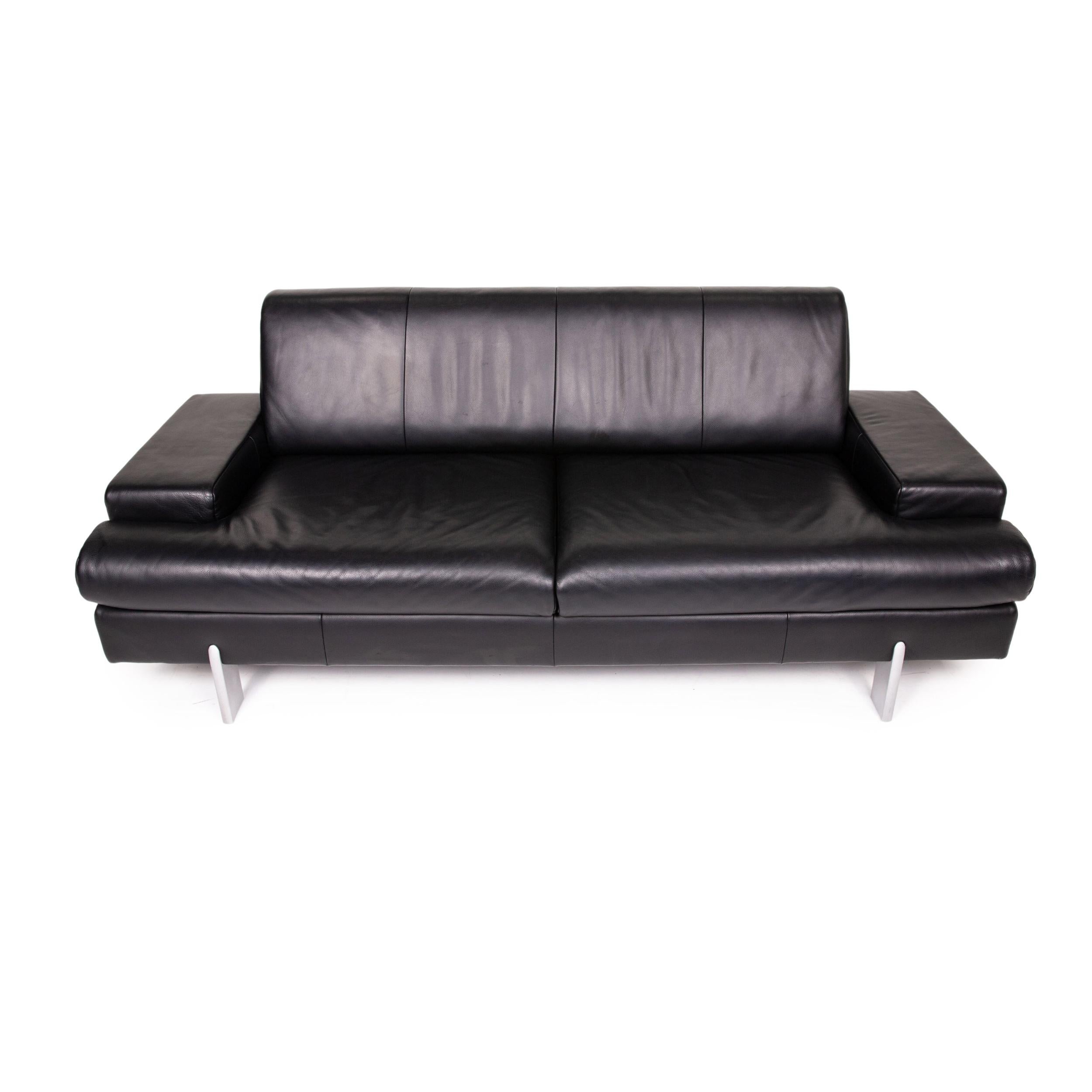 Rolf Benz AK 644 Leather Sofa Black Three-Seater Couch 1
