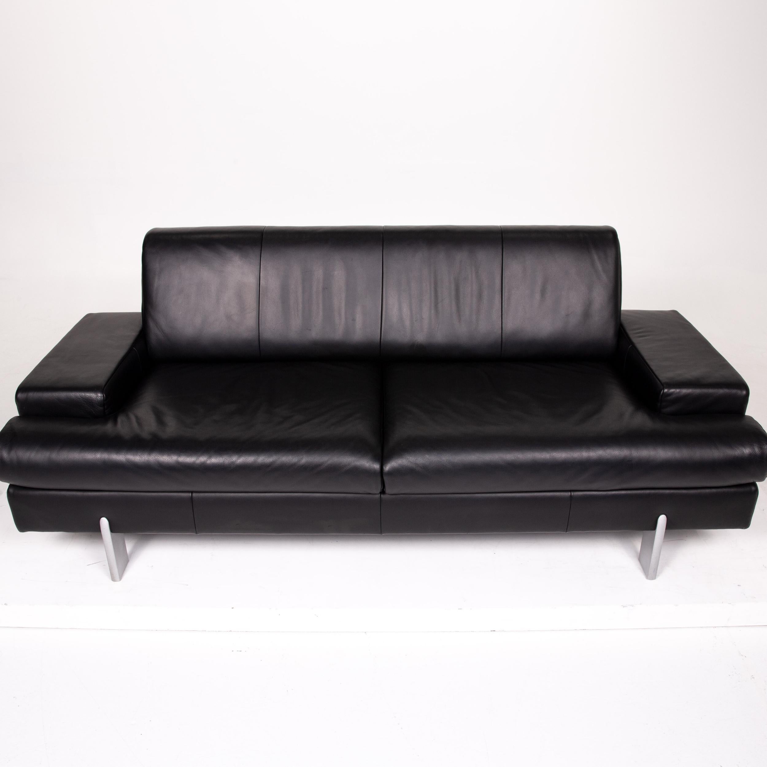 Rolf Benz AK 644 Leather Sofa Black Three-Seat Couch In Good Condition For Sale In Cologne, DE