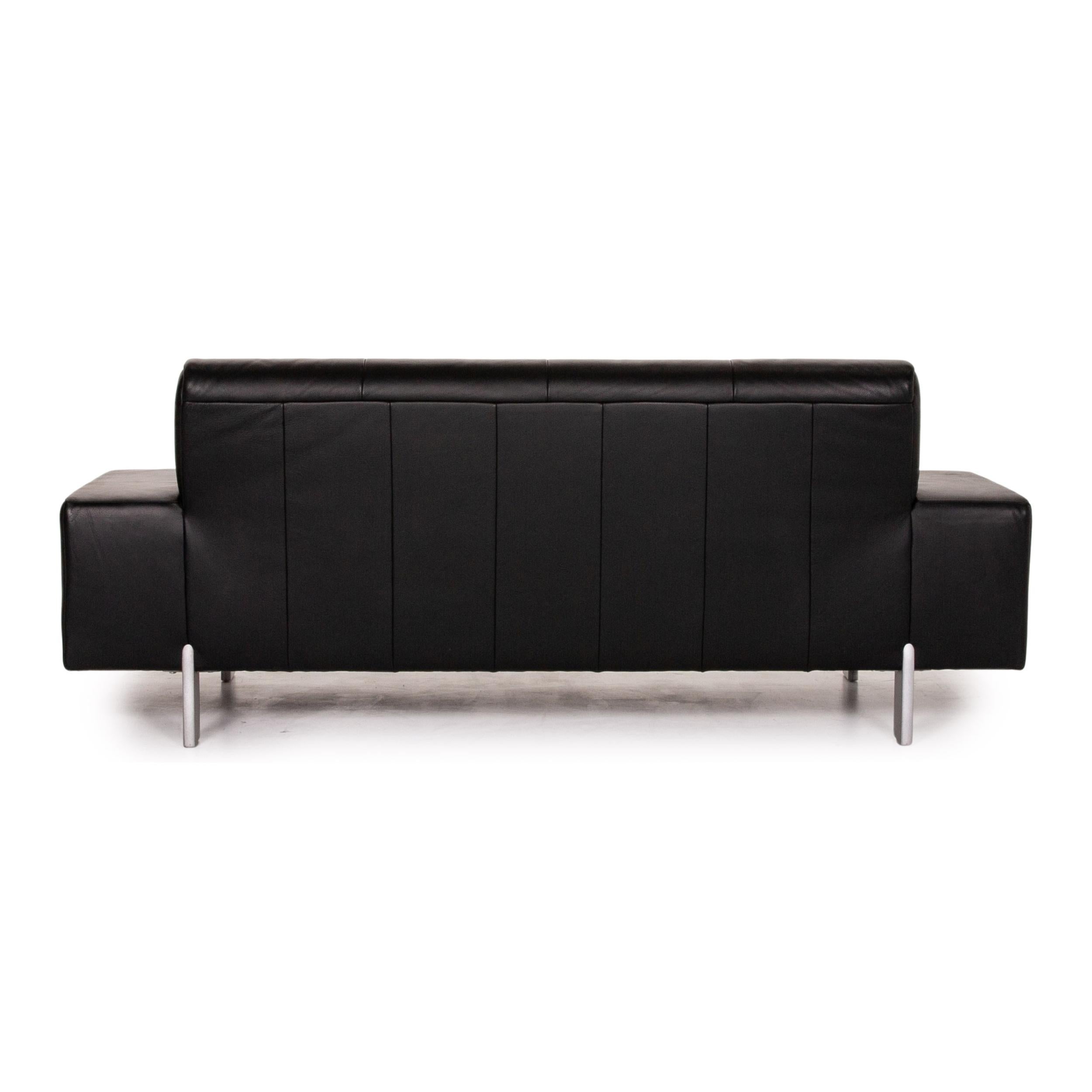 Rolf Benz AK 644 Leather Sofa Black Three-Seater Couch 3