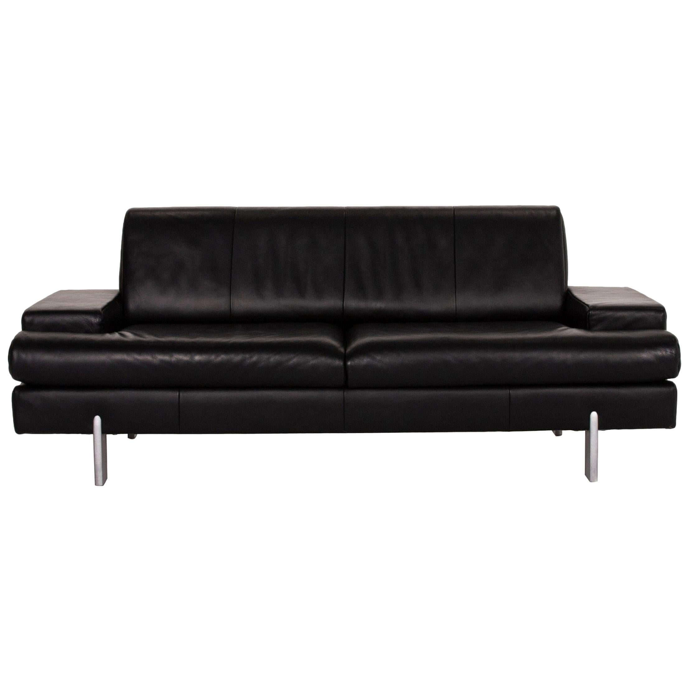 Rolf Benz AK 644 Leather Sofa Black Three-Seat Couch For Sale