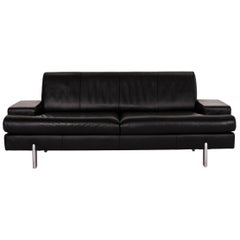 Rolf Benz AK 644 Leather Sofa Black Three-Seat Couch