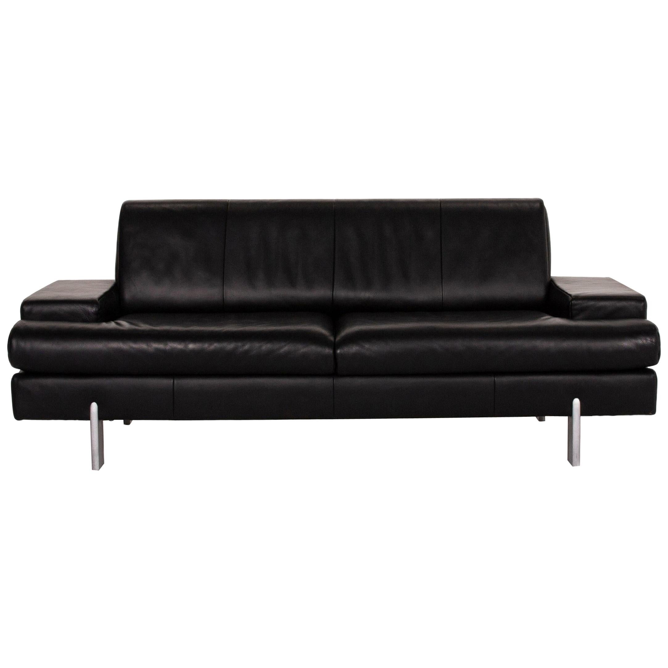 Rolf Benz AK 644 Leather Sofa Black Three-Seater Couch