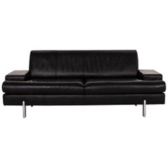 Rolf Benz AK 644 Leather Sofa Black Three-Seater Couch