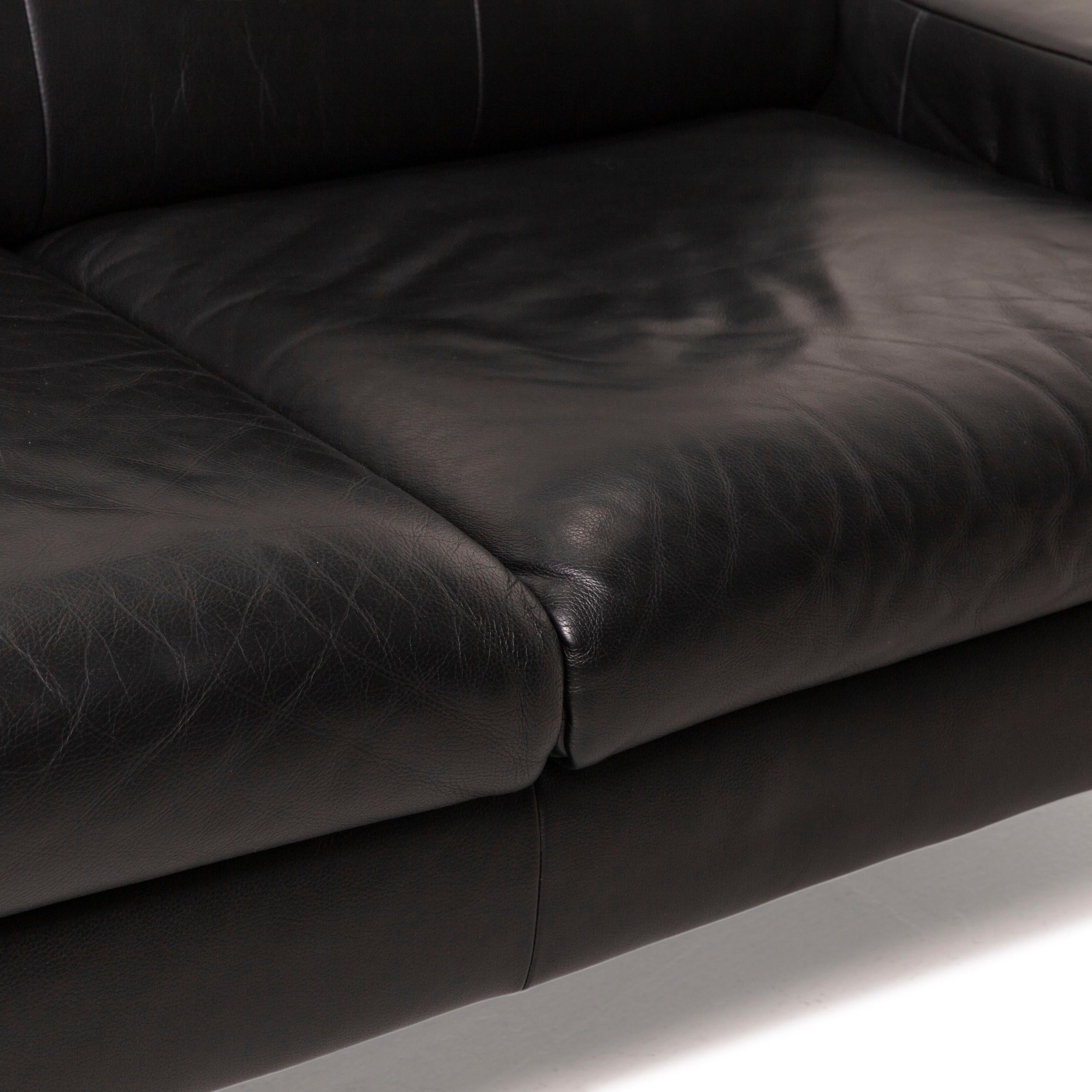 Modern Rolf Benz Ak 644 Leather Sofa Black Two-Seater Couch