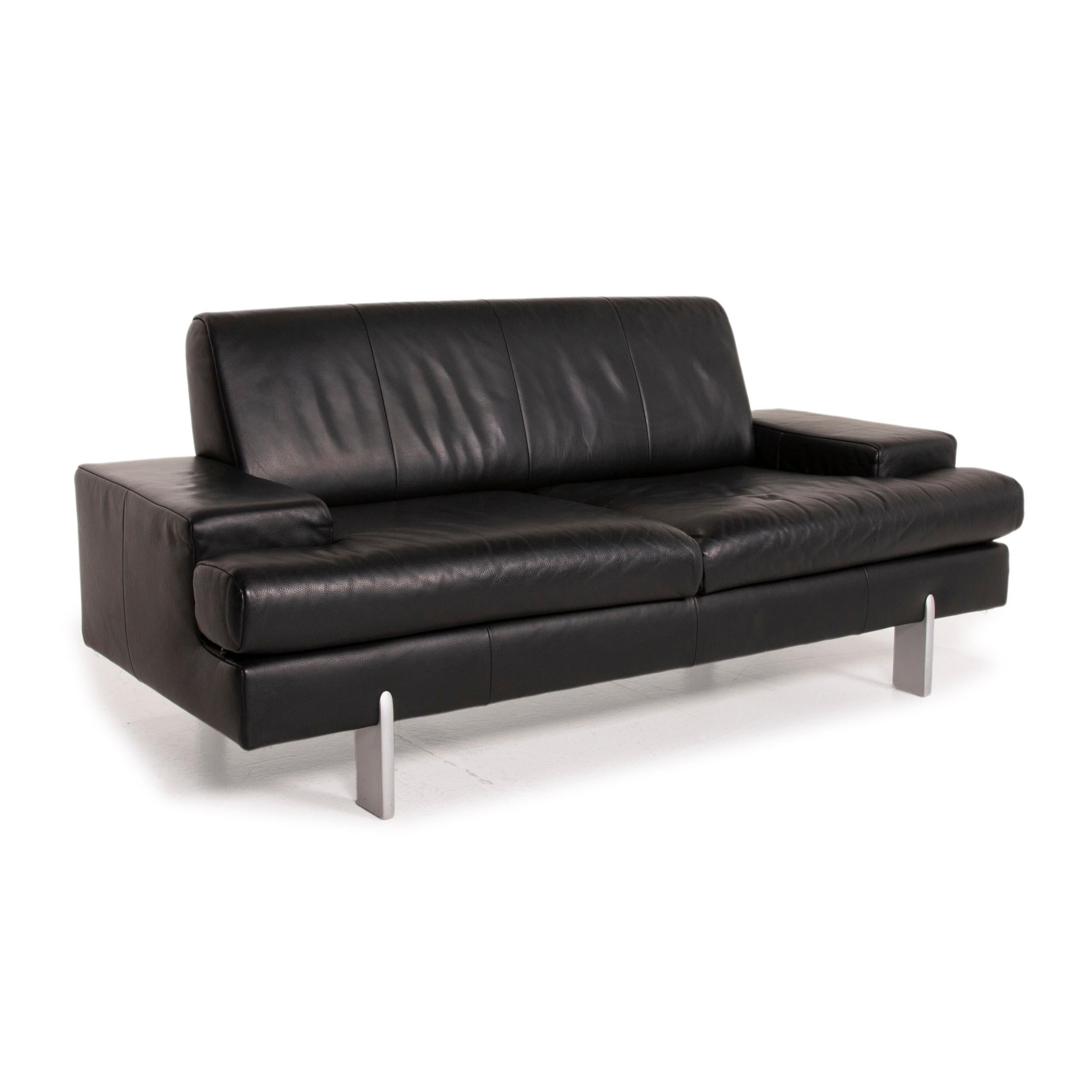 Contemporary Rolf Benz Ak 644 Leather Sofa Black Two-Seater Couch