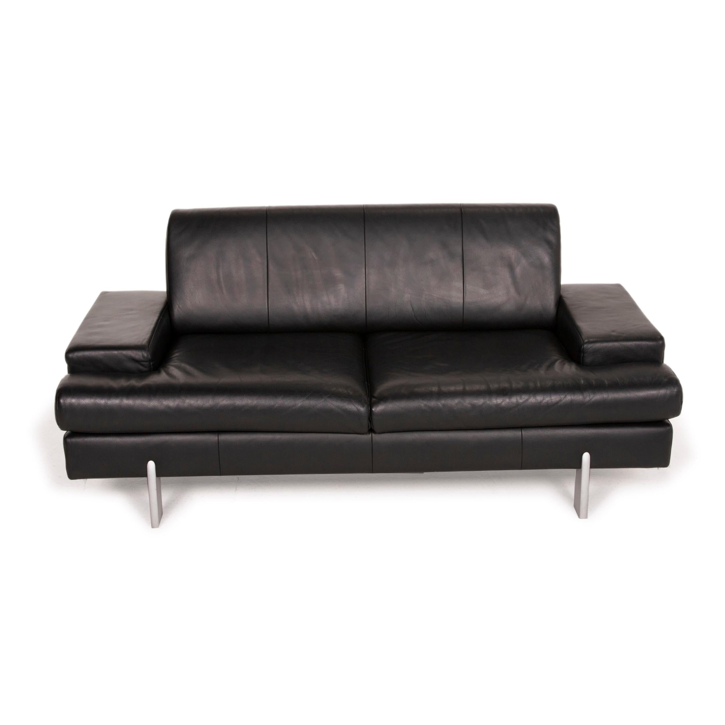 Rolf Benz Ak 644 Leather Sofa Black Two-Seater Couch 1