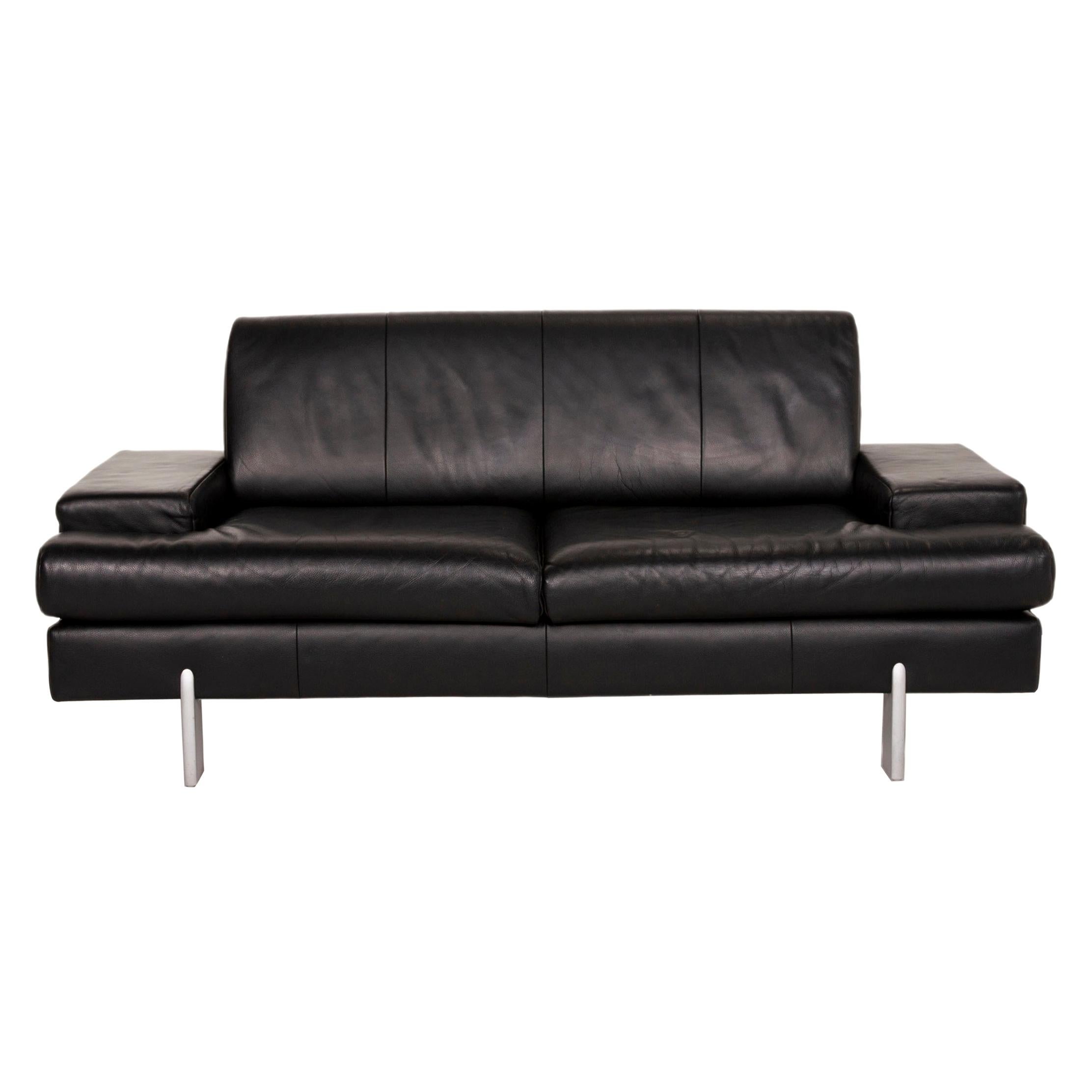 Rolf Benz AK 644 Leather Sofa Black Two-Seater Couch